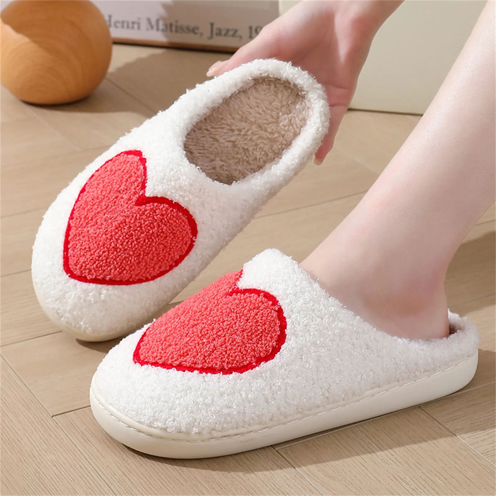 New Mushroom Popular Winter Smiling Face Peach Heart Cotton Slippers Women'S Indoor Home Rainbow Plush Warm Slippers