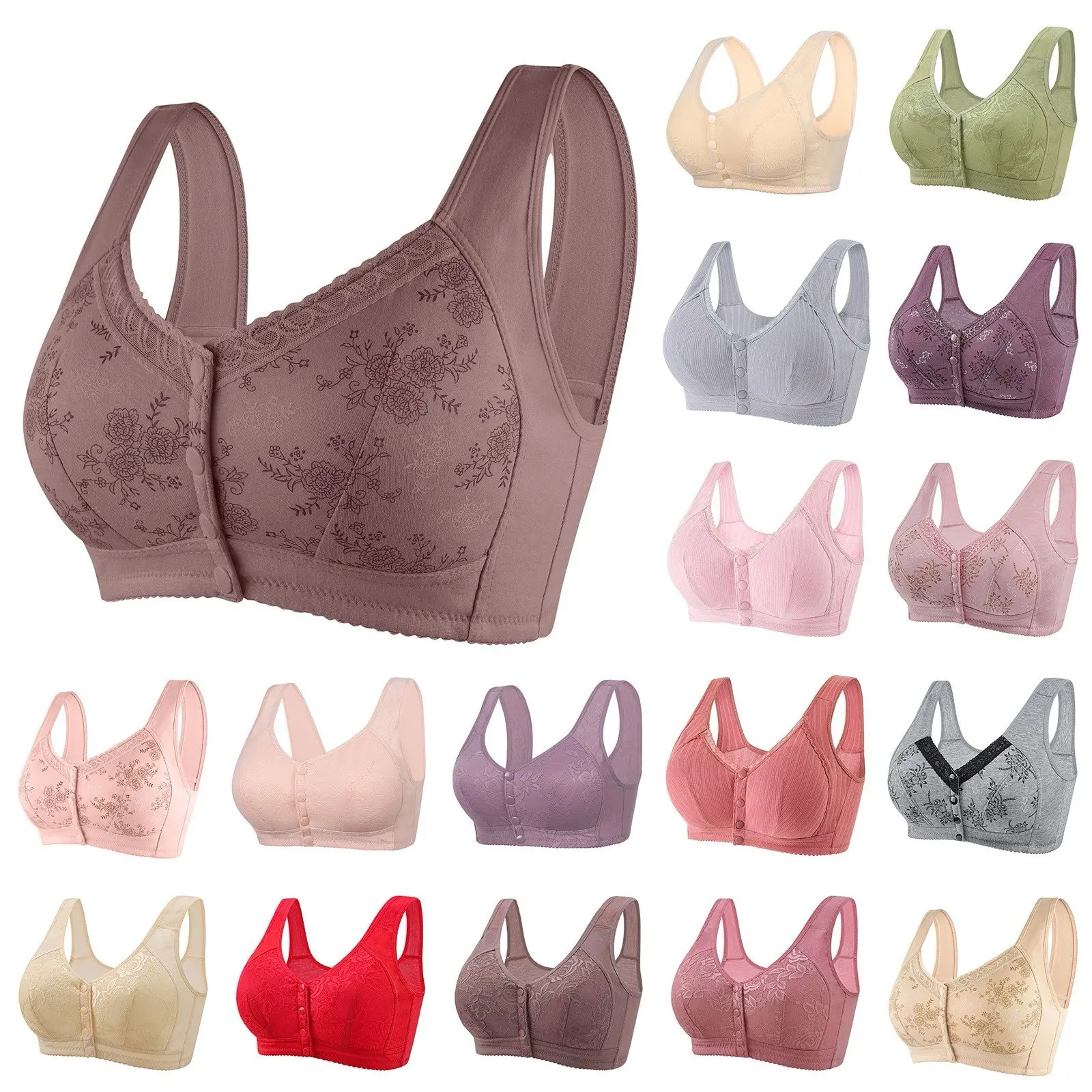 Mother Front Open Buckle Bra Underwear Brassiere Large Size Bra Without Steel Ring Thin Section Vest Type Mom breathable Brassie