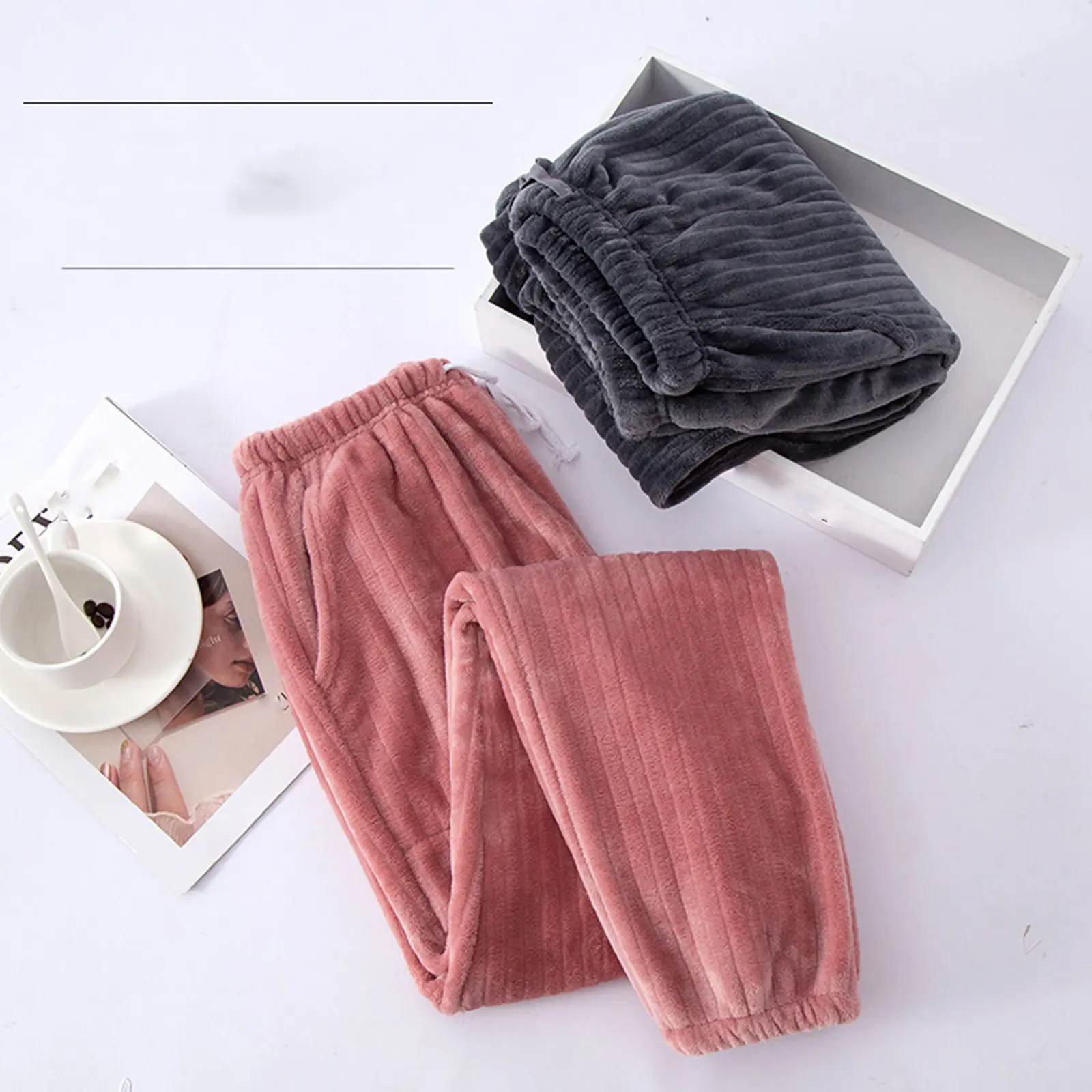 Women'S Pajama Pant Autumn And Winter Flannel Wide Mouth Trouser Large Size Loose Warm Thick Coral Fleece Home Pajamas
