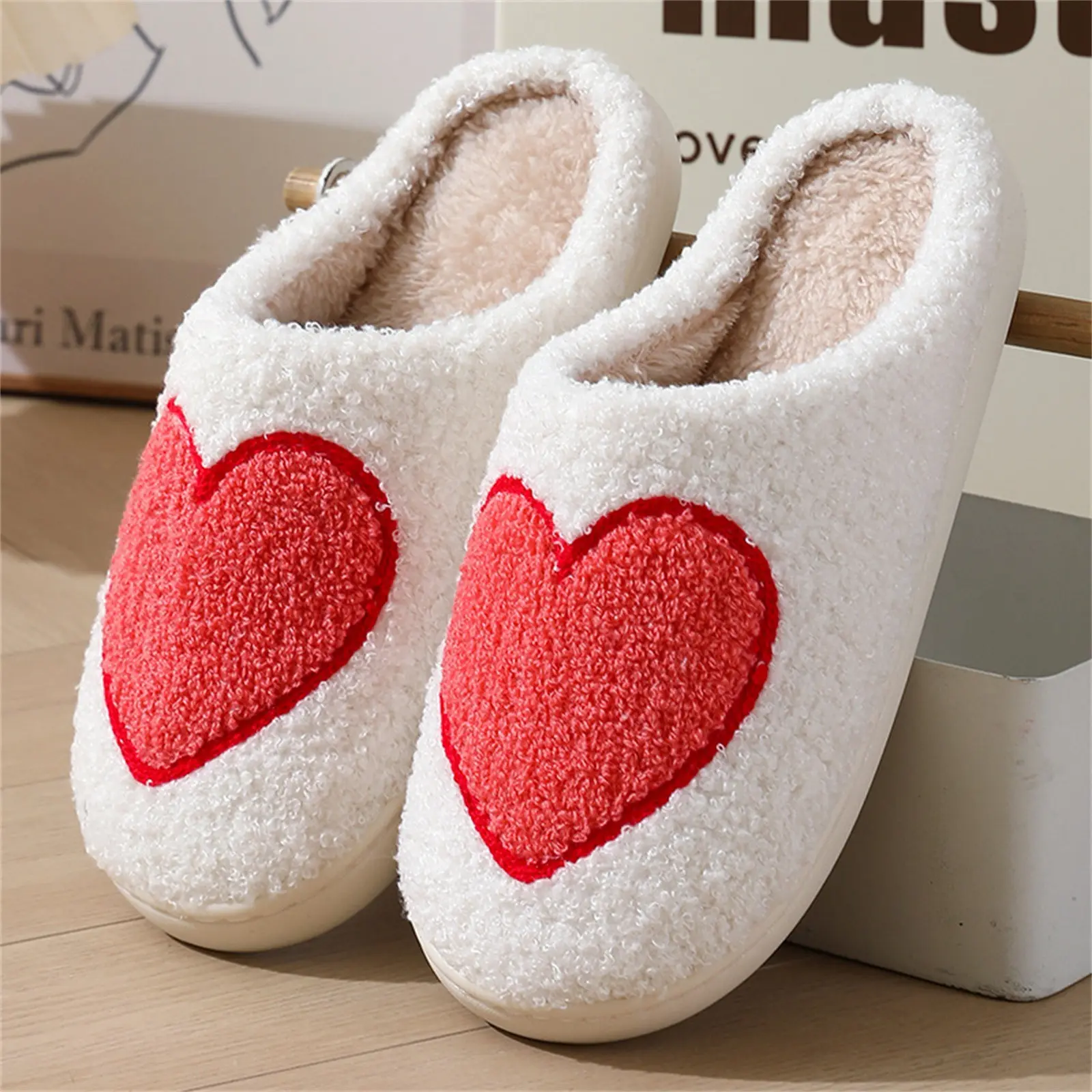 New Mushroom Popular Winter Smiling Face Peach Heart Cotton Slippers Women'S Indoor Home Rainbow Plush Warm Slippers