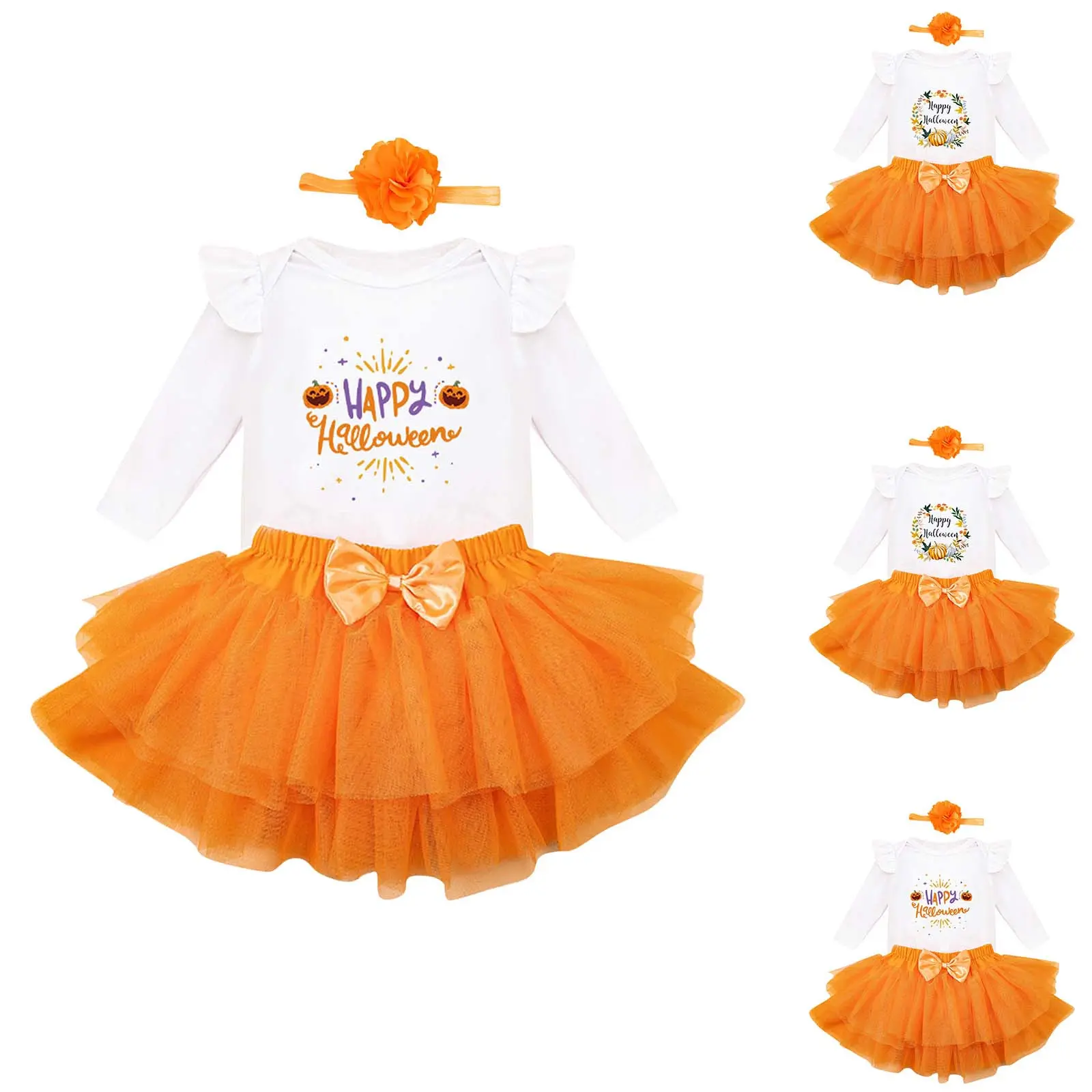 Newborn Baby Girl Clothes My First Halloween Costume Long Sleeve Romper Tulle Tutu Skirt Warm Leggings Headband Outfit