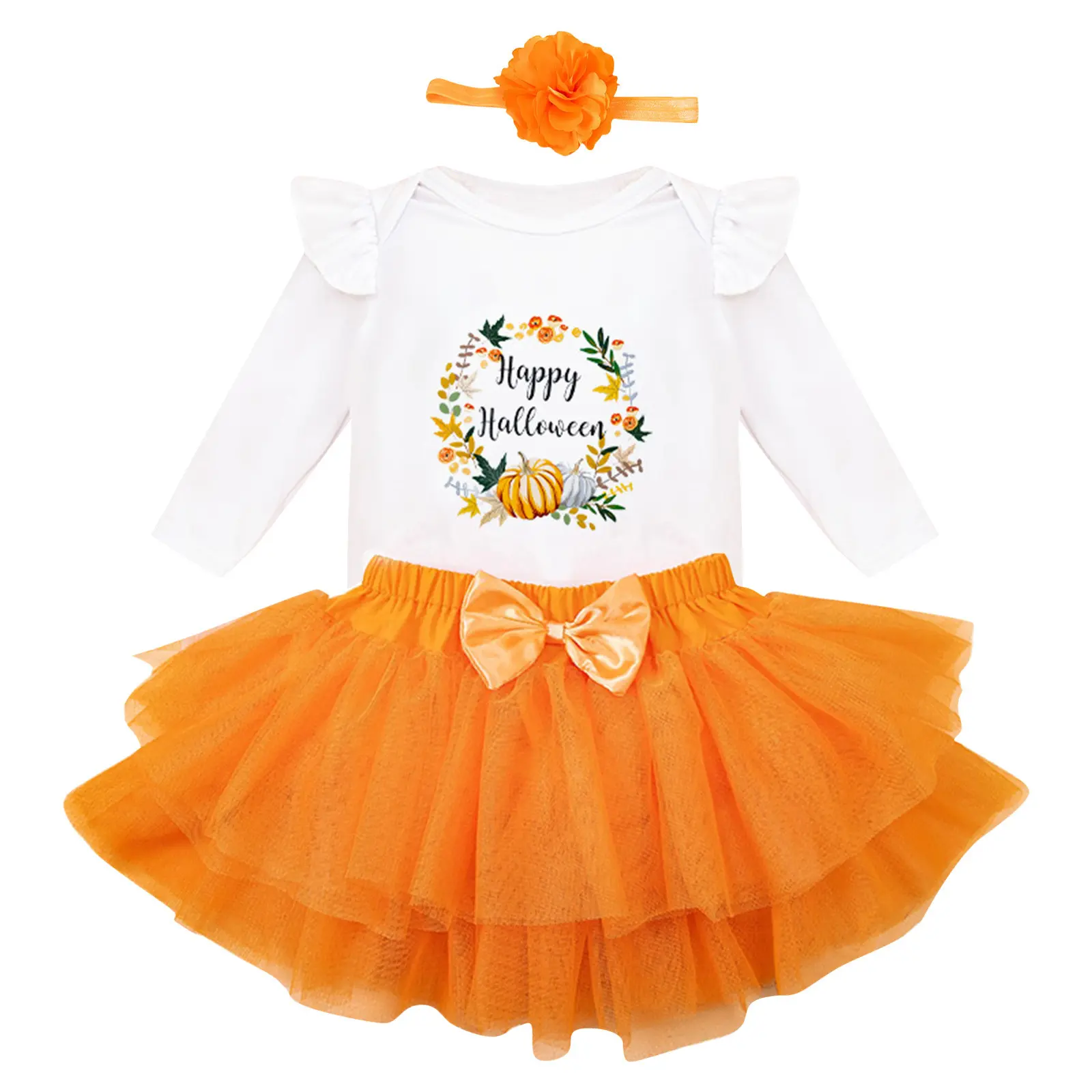Newborn Baby Girl Clothes My First Halloween Costume Long Sleeve Romper Tulle Tutu Skirt Warm Leggings Headband Outfit