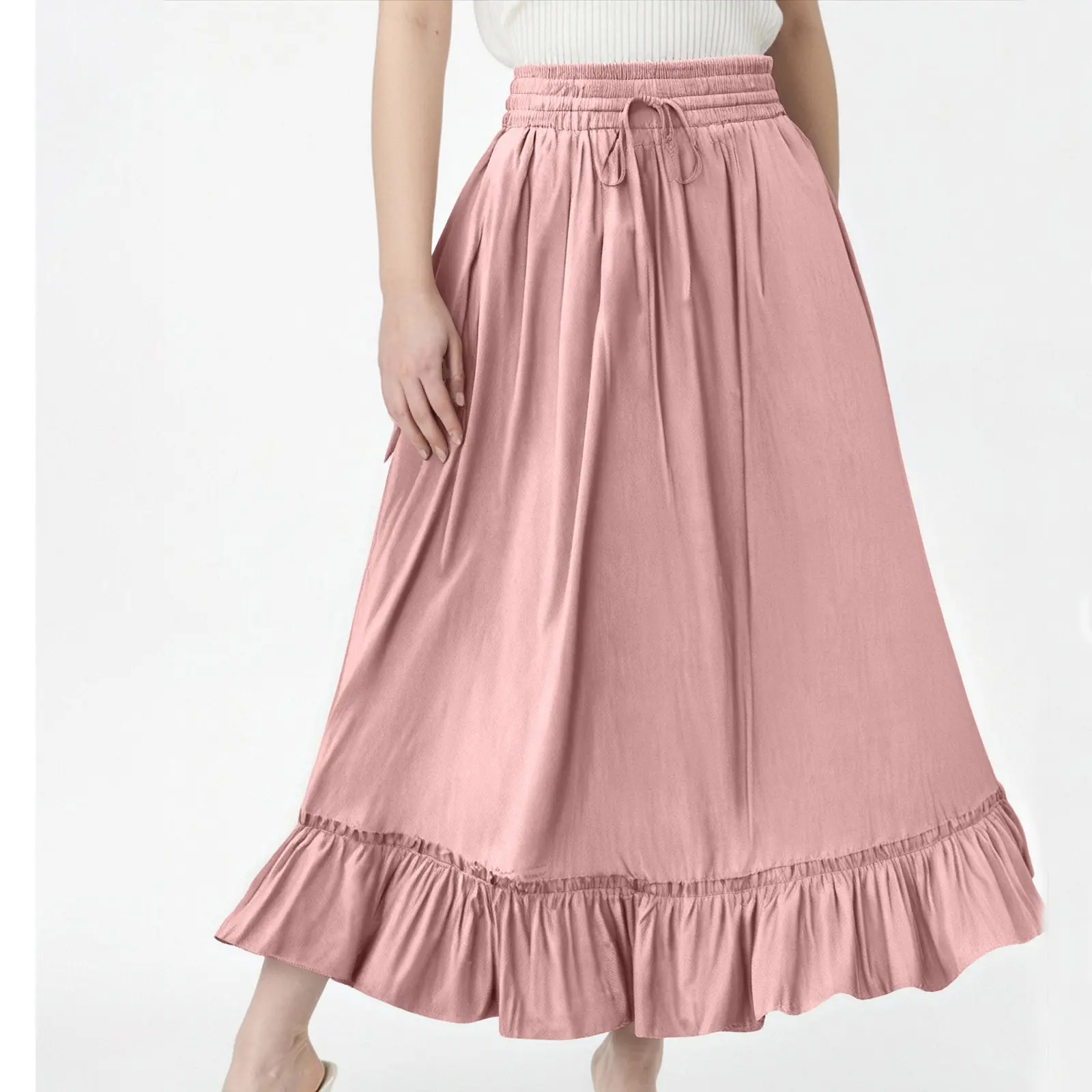 Short Skirts Women'S Clothing Trend Elastic Waistband Drawstring Black Fungus Edge Inserted Pocket Woman Dresses Summer