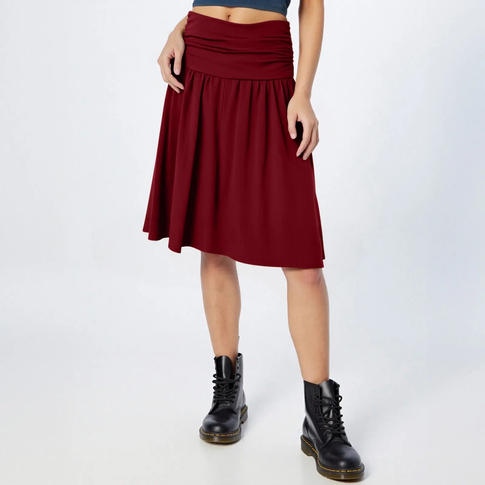 Skirts For Women Trendy Summer Regular Skirt With Pockets Below The Knee Length Ruched Flowy Midi Skirt Women'S Clothing