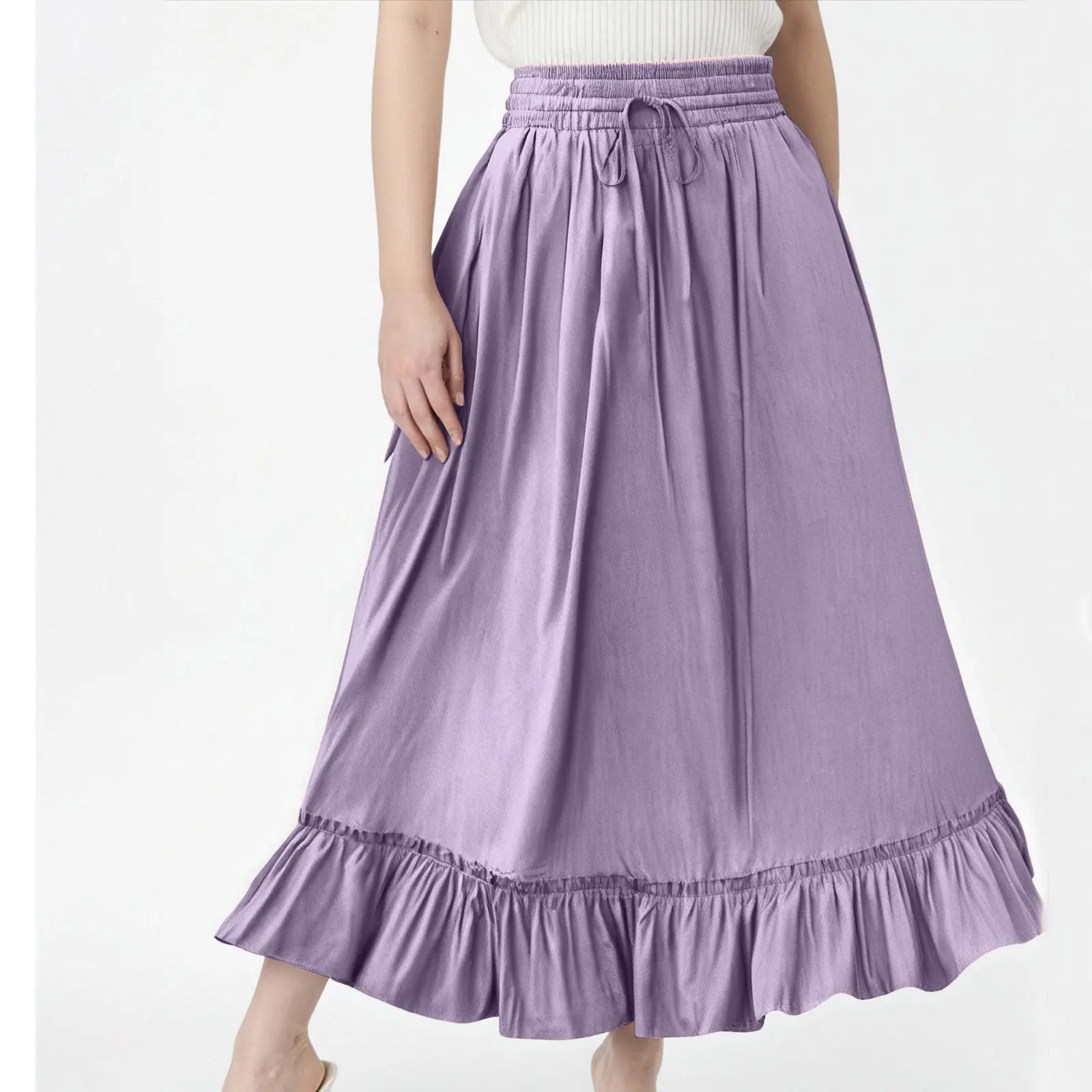 Short Skirts Women'S Clothing Trend Elastic Waistband Drawstring Black Fungus Edge Inserted Pocket Woman Dresses Summer