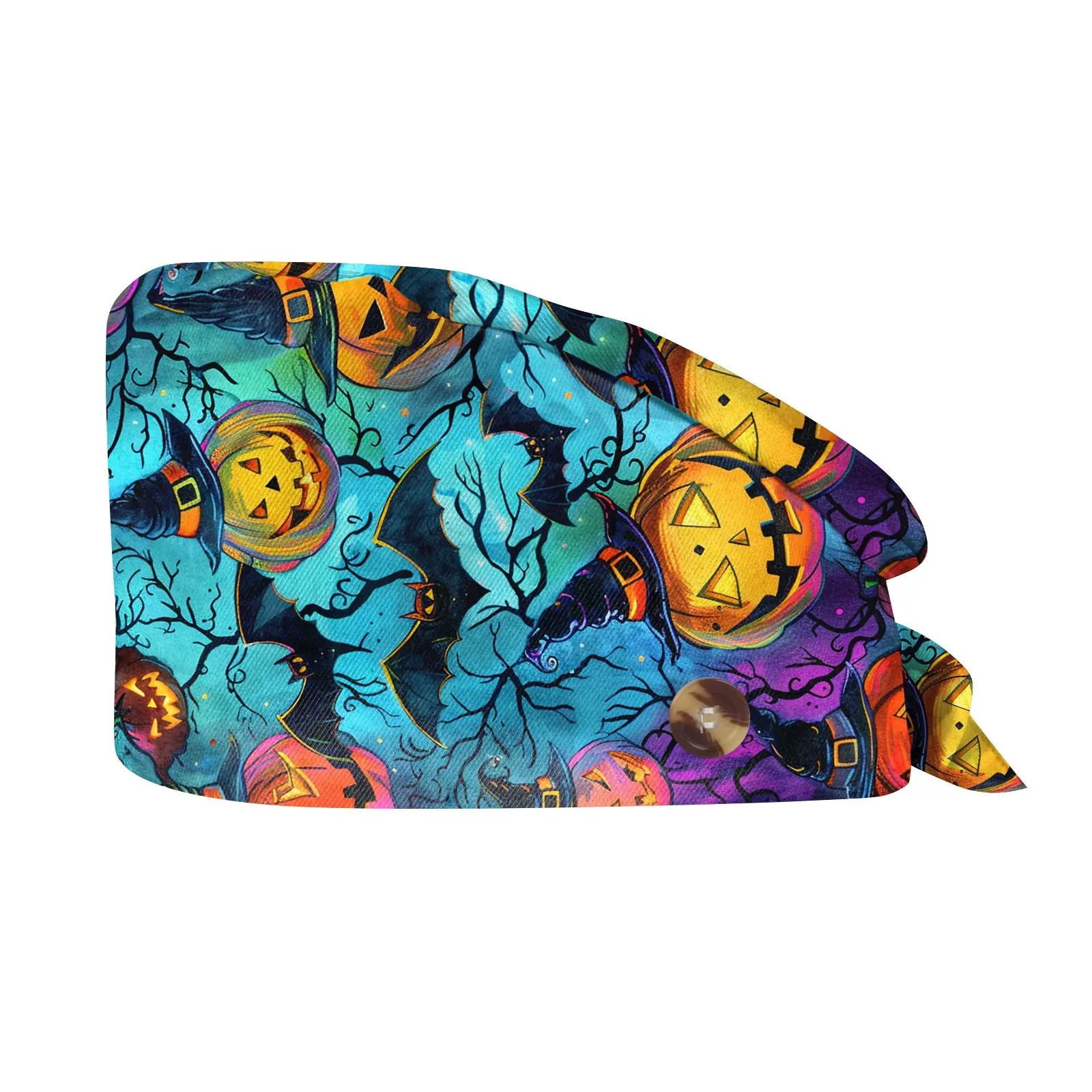 Women'S Halloween Scrubs Caps Weat-Absorbent Elastic Section Pet Grooming Nursing Work Hats Lab Flower Print Scrub Hat