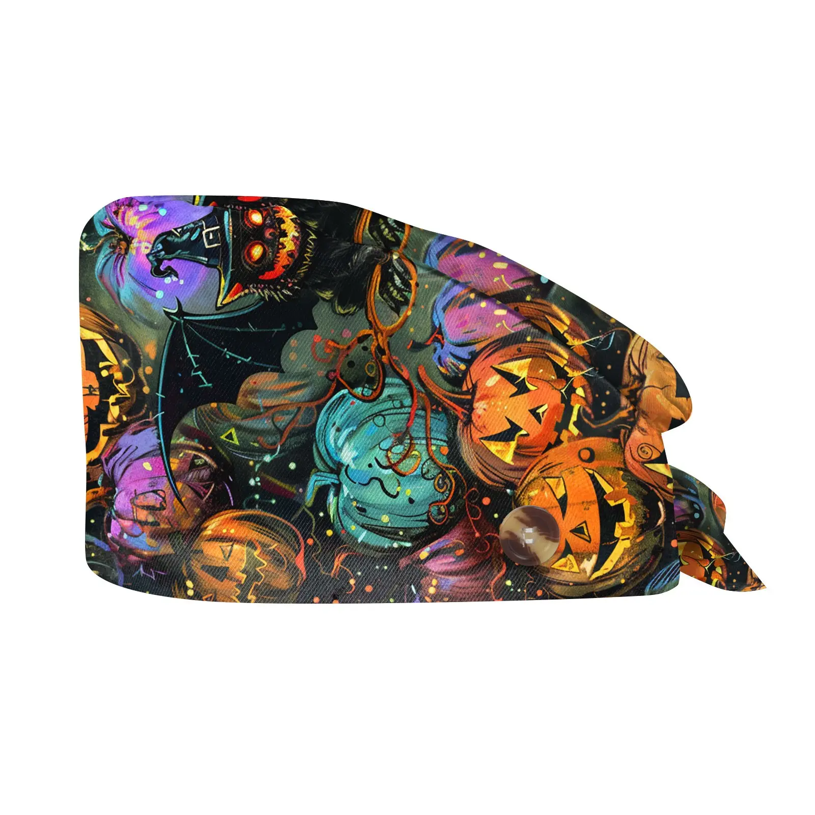 Women'S Halloween Scrubs Caps Weat-Absorbent Elastic Section Pet Grooming Nursing Work Hats Lab Flower Print Scrub Hat