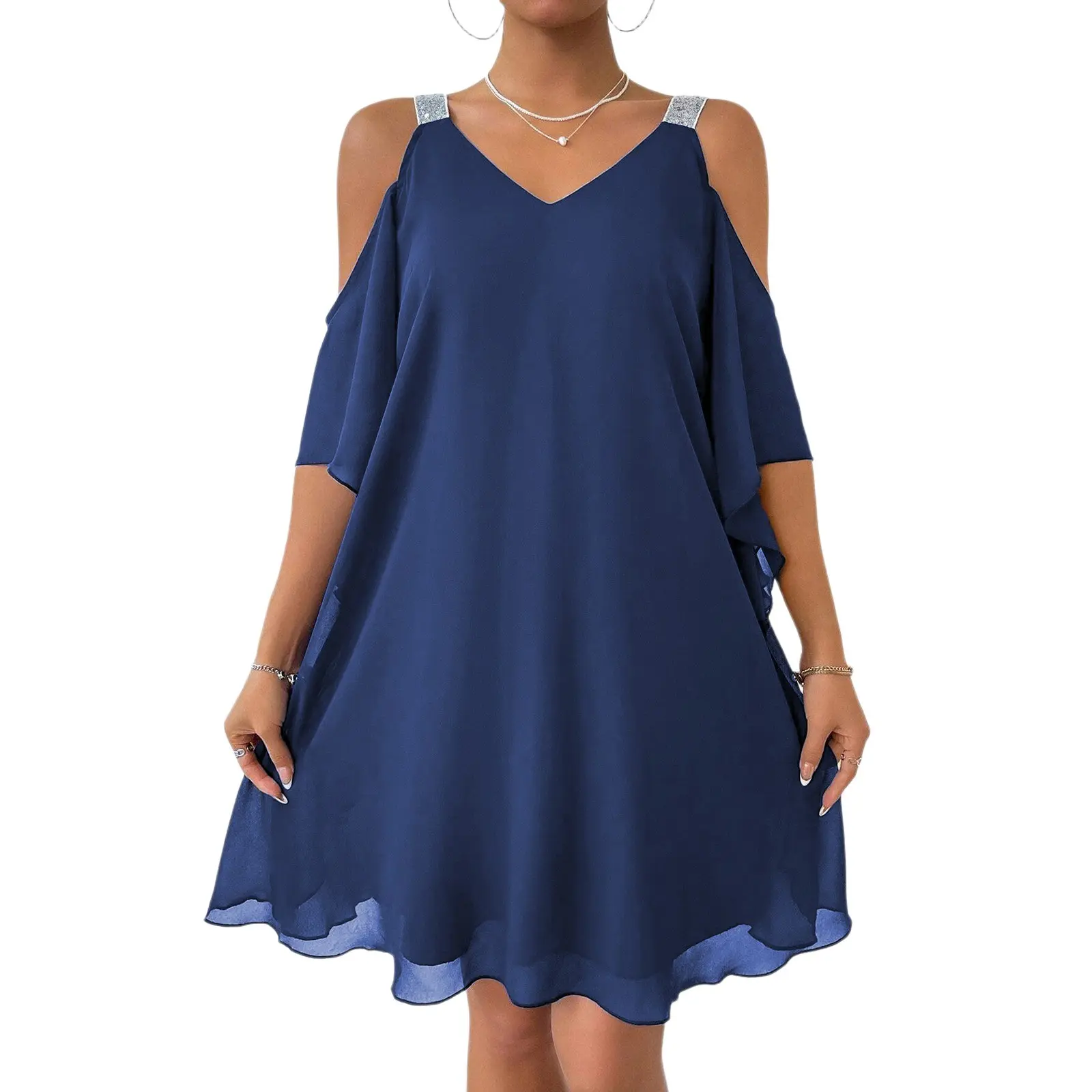 Summer Strapless Dresses for Women V-Neck Knee-length Chiffon Women Dress A-LINE Dress Women Vestidos De Verano Mujer
