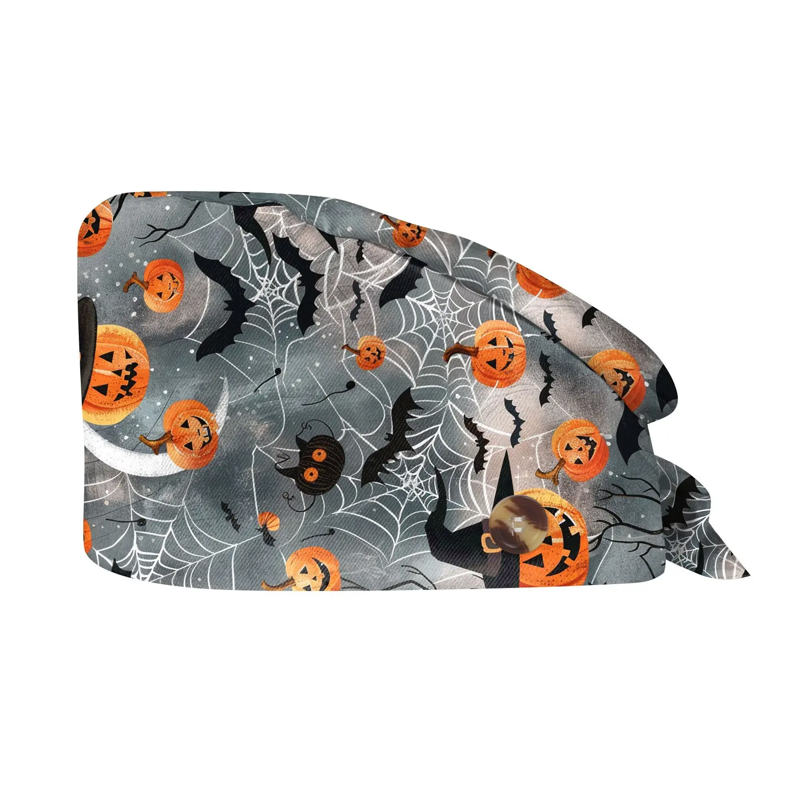 Women'S Halloween Scrubs Caps Weat-Absorbent Elastic Section Pet Grooming Nursing Work Hats Lab Flower Print Scrub Hat