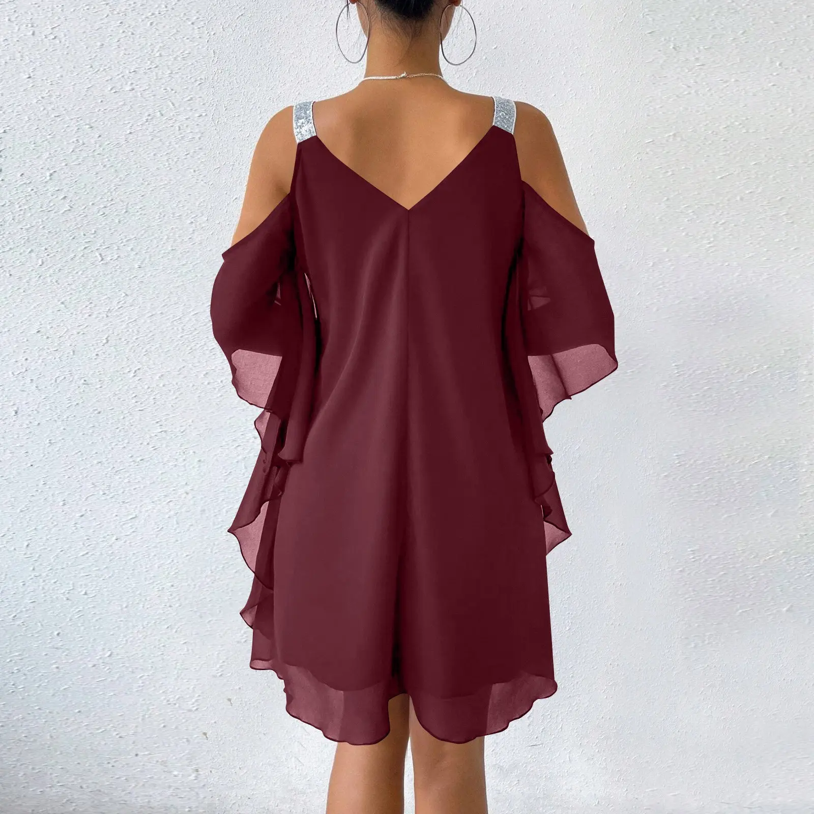 Summer Strapless Dresses for Women V-Neck Knee-length Chiffon Women Dress A-LINE Dress Women Vestidos De Verano Mujer