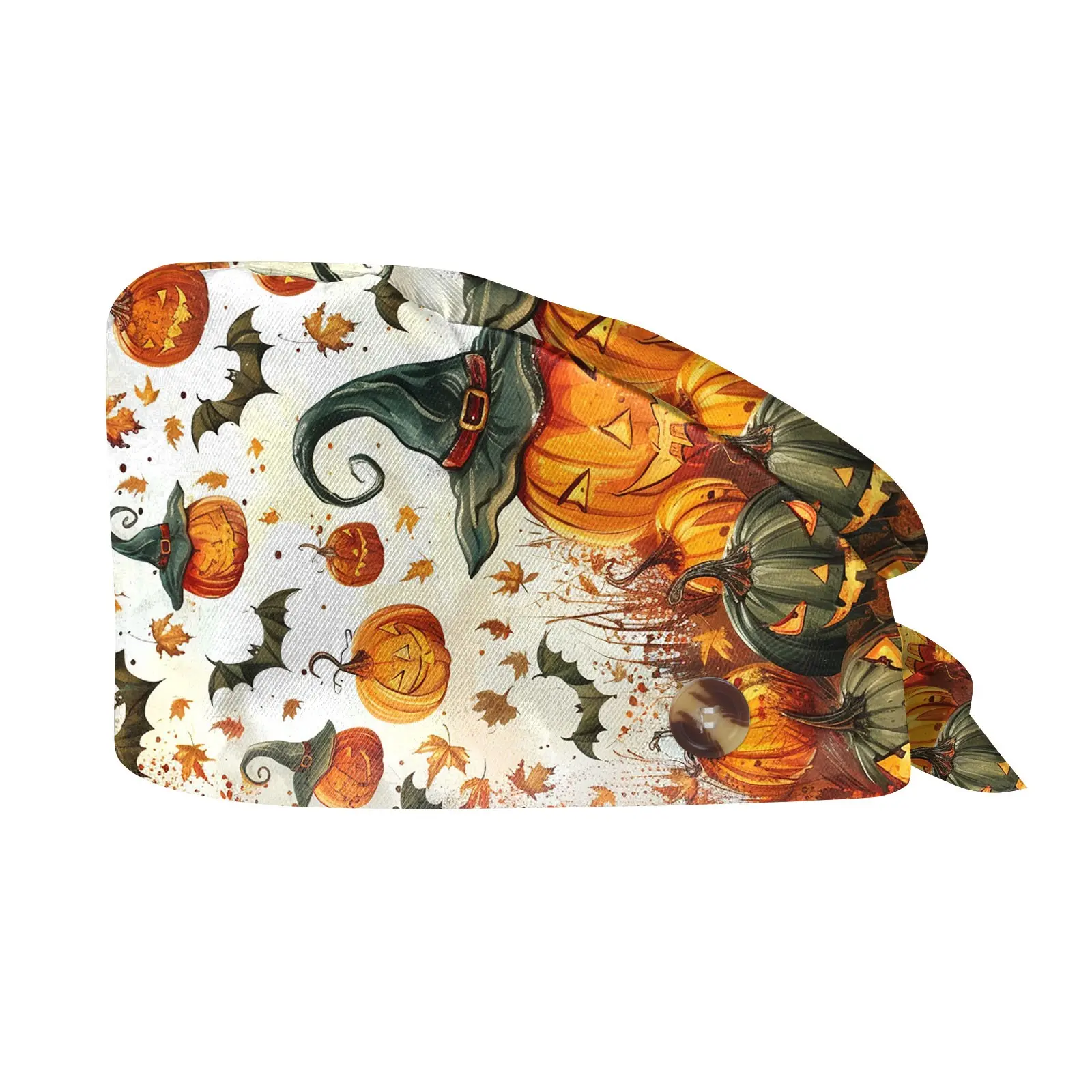 Women'S Halloween Scrubs Caps Weat-Absorbent Elastic Section Pet Grooming Nursing Work Hats Lab Flower Print Scrub Hat