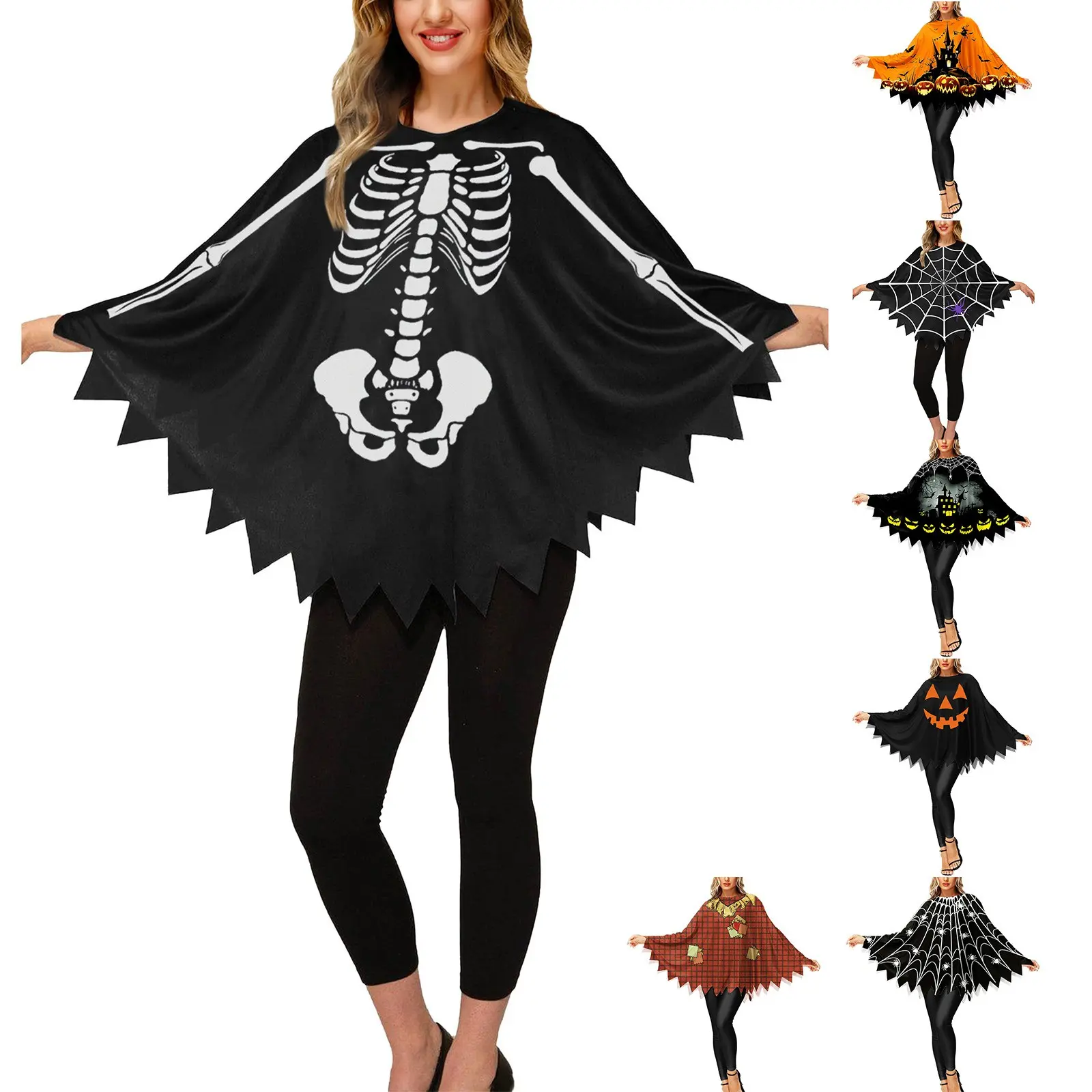 Halloween Adult Cosplay Costume White Black Luminous Ghost Luminous Face Cape Shawl Party Dress-Up Costume Cape Skirt