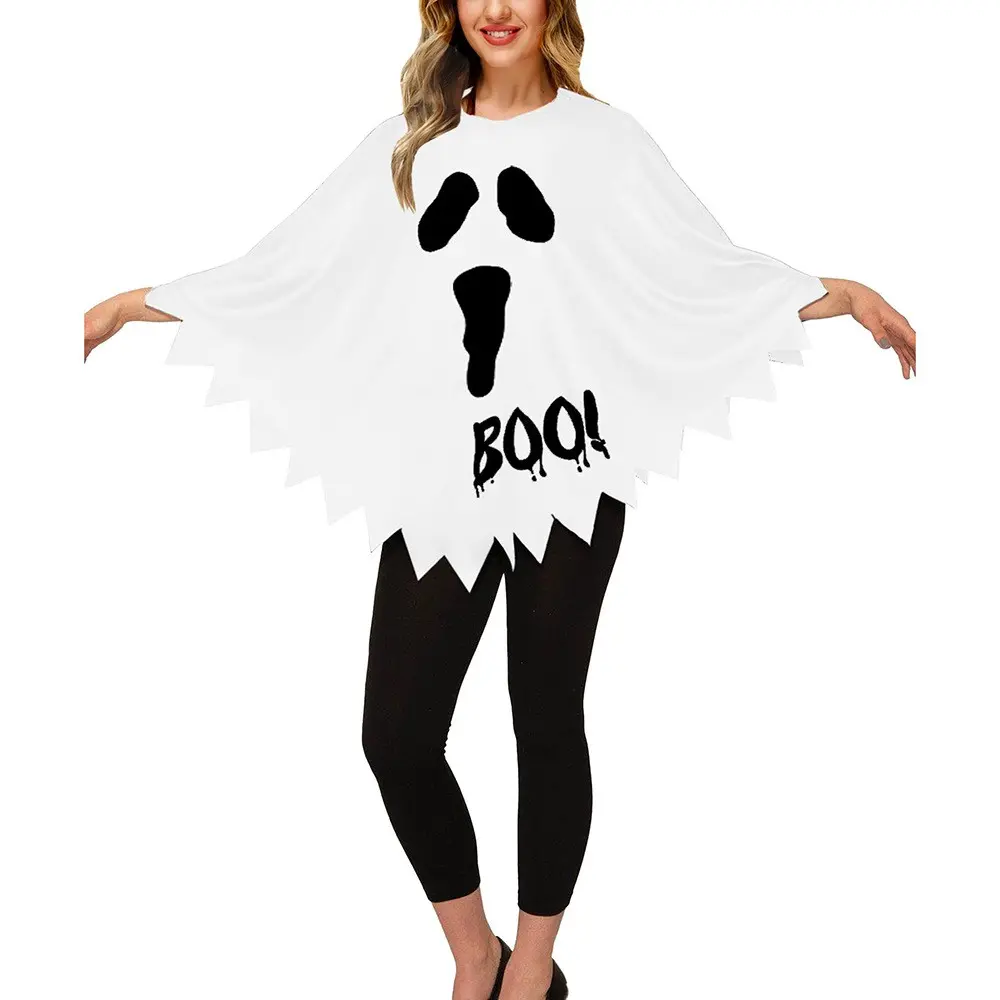 Halloween Adult Cosplay Costume White Black Luminous Ghost Luminous Face Cape Shawl Party Dress-Up Costume Cape Skirt