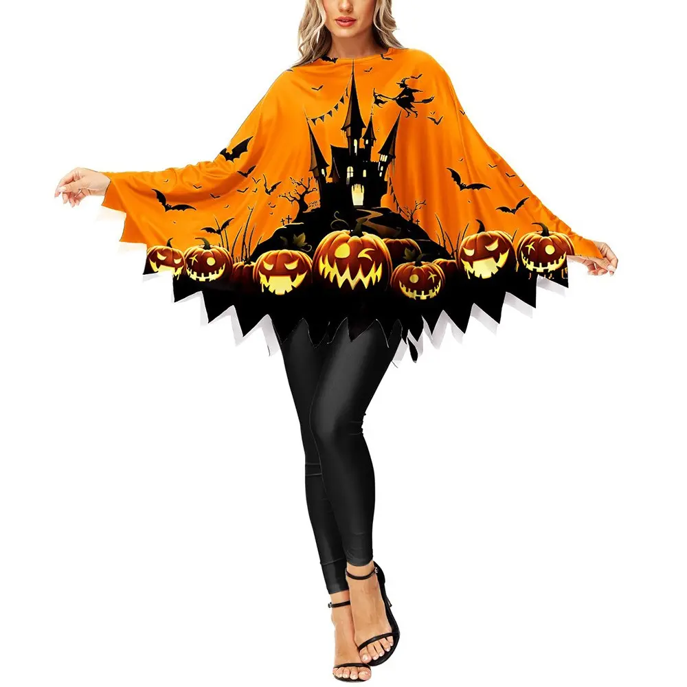 Halloween Adult Cosplay Costume White Black Luminous Ghost Luminous Face Cape Shawl Party Dress-Up Costume Cape Skirt