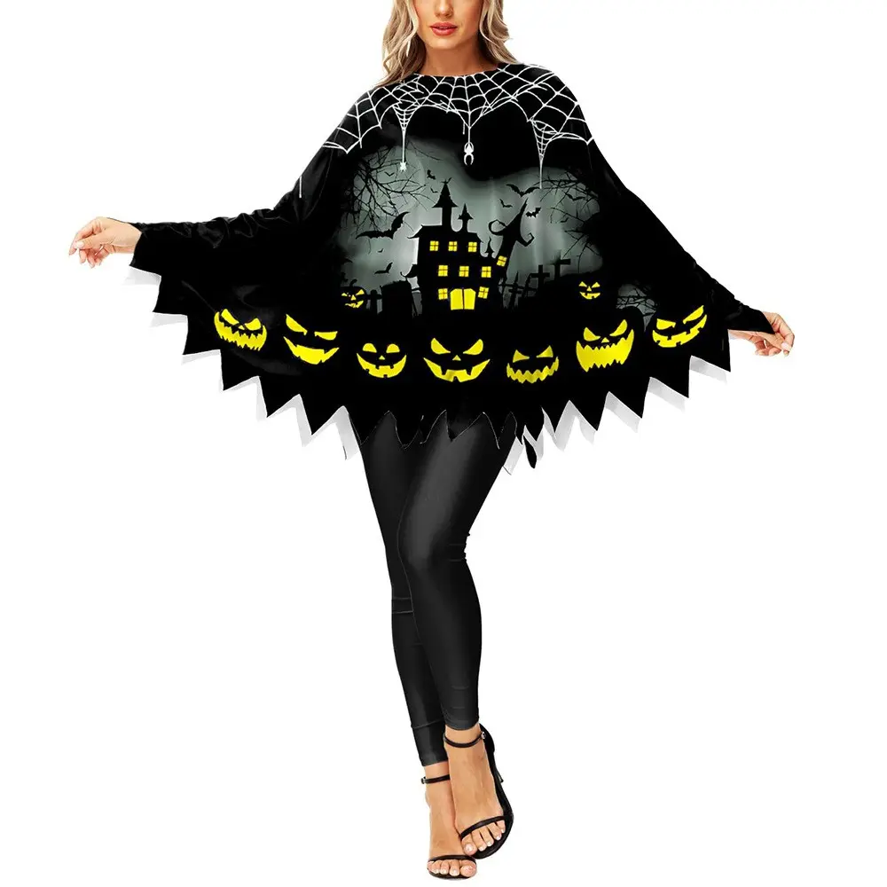 Halloween Adult Cosplay Costume White Black Luminous Ghost Luminous Face Cape Shawl Party Dress-Up Costume Cape Skirt