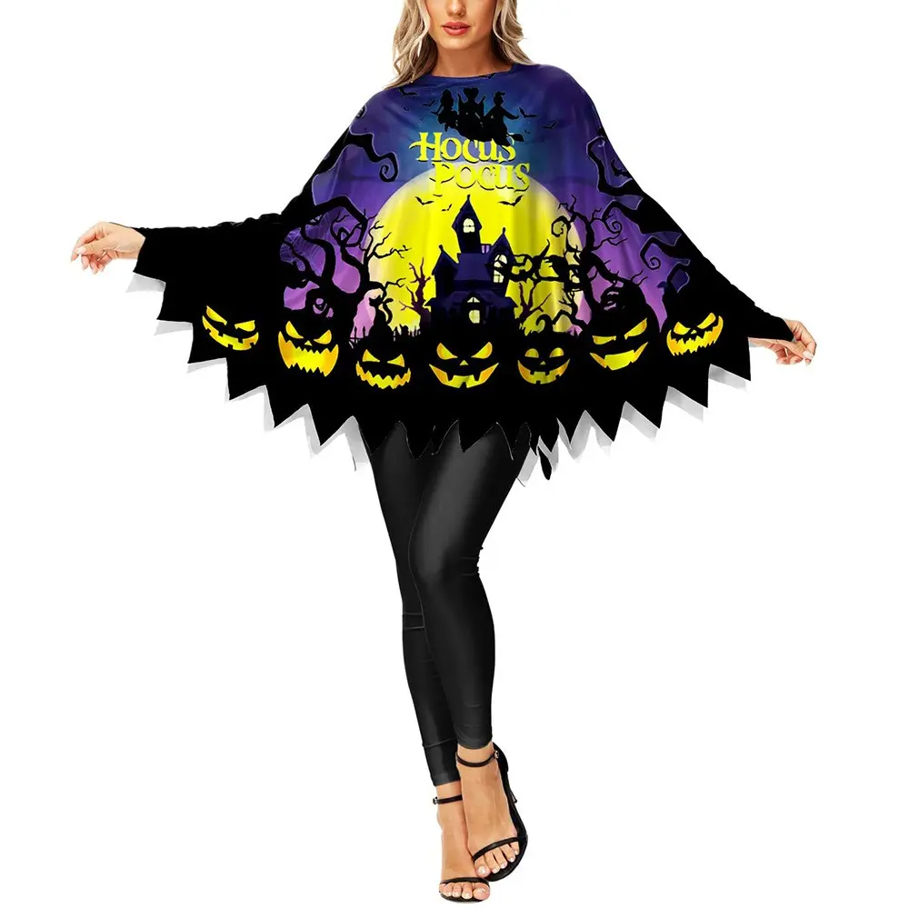 Halloween Adult Cosplay Costume White Black Luminous Ghost Luminous Face Cape Shawl Party Dress-Up Costume Cape Skirt