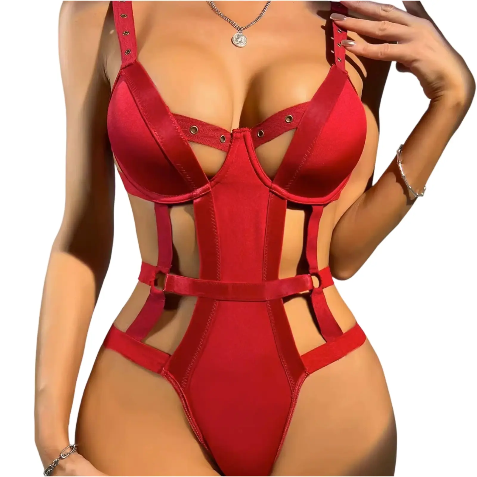 Women Nightwear Lingerie Red and Black Women's Sexy Underwear Hollowed-out Onesie Sexy Pajamas Set Bra for Women Micro Bikini
