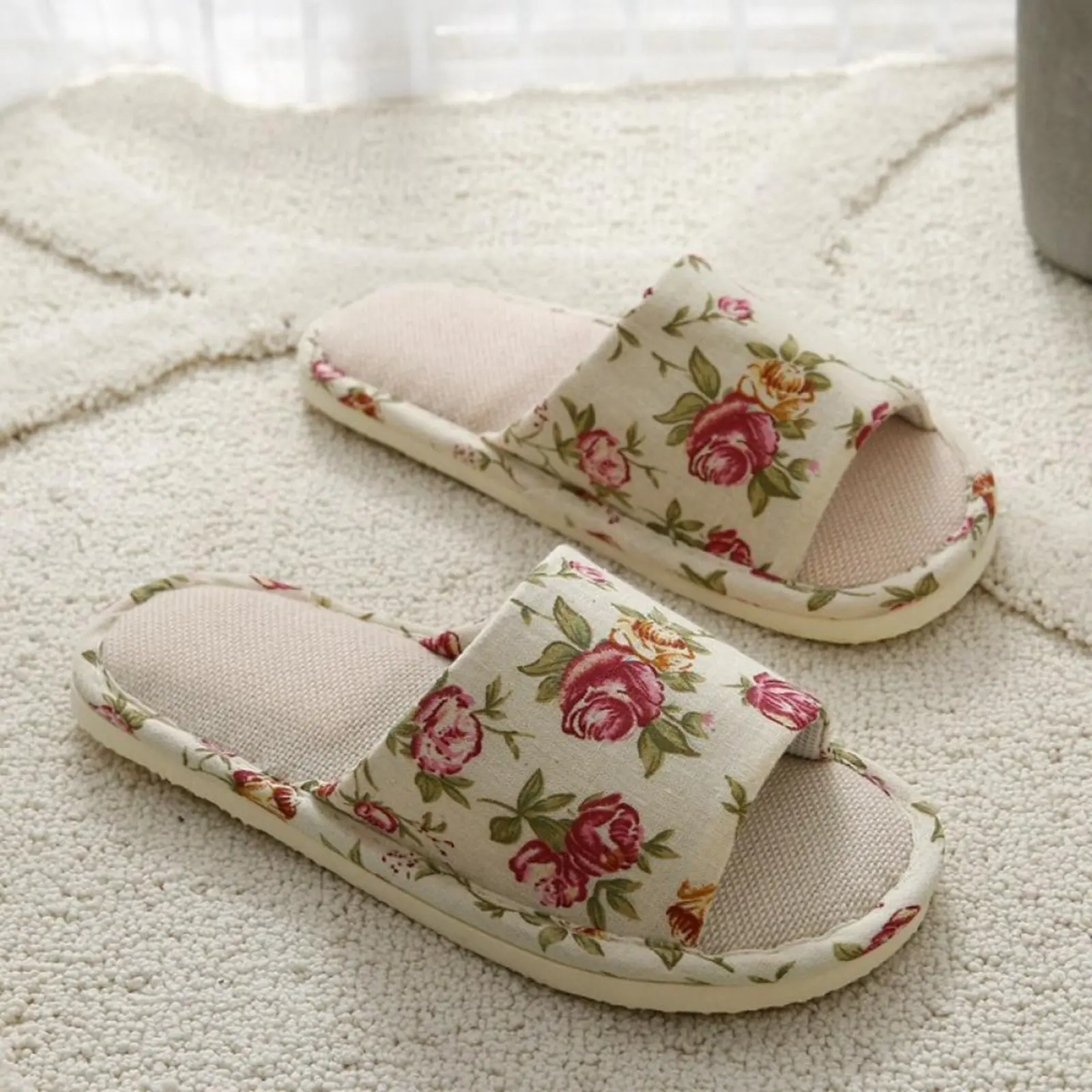 Linen Slippers Indoor Home Breathable Women Men Slides Linen Couples Anti-slip Shoes Beach Sandals Shoes Comfortable Flats