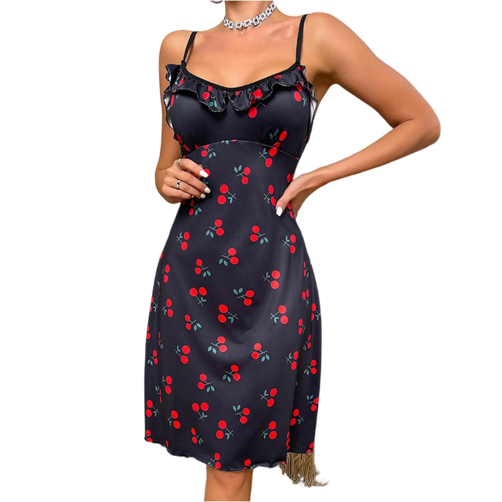 Women Nightwear Lingerie Sexy Lingerie Set Red Cherry Halter Dress for Ladies Sexy Sleepwear Women's Corset Lingerie for Women