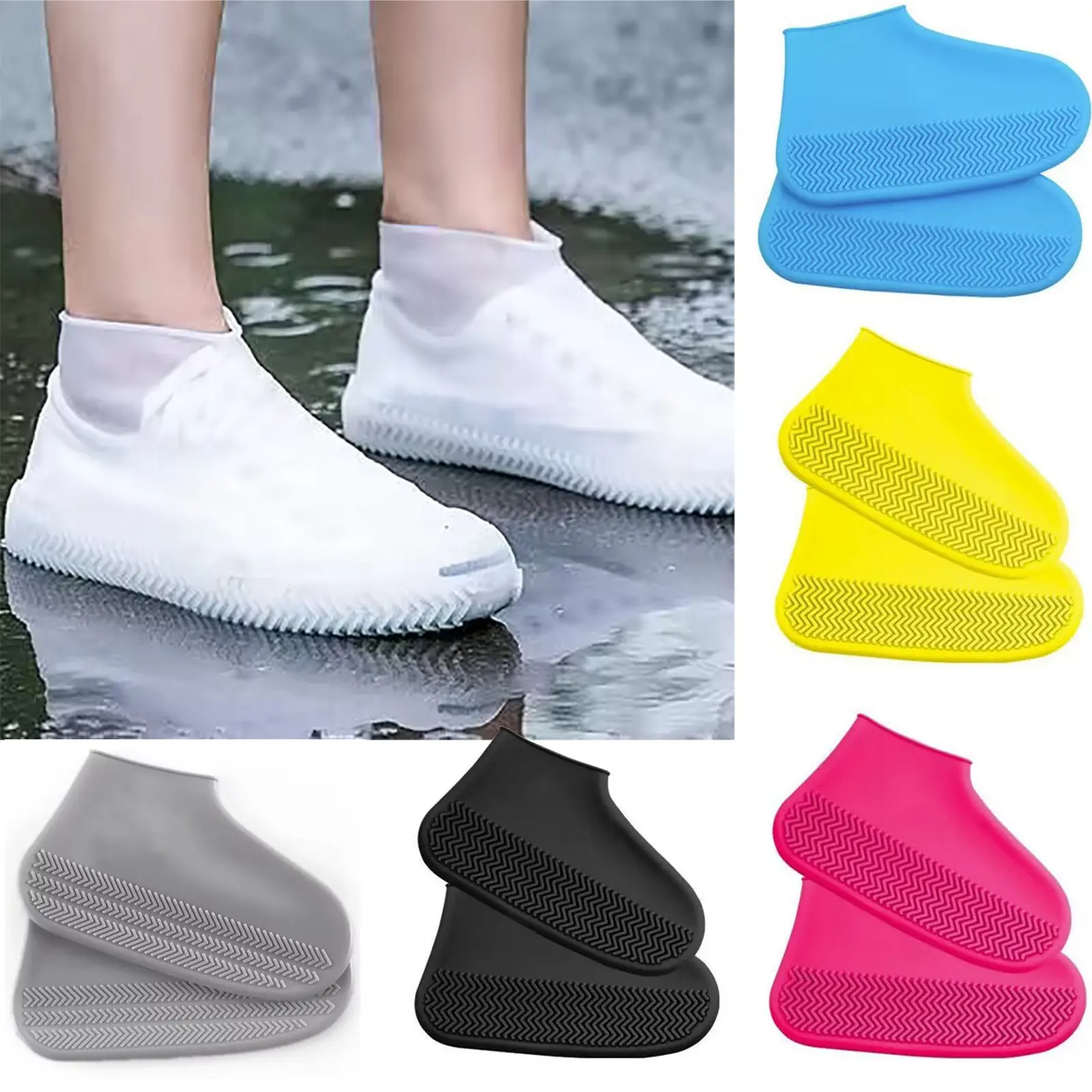 1 Pair Rubber Rain Boot Overshoes For Outdoor Use Silicone Waterproof Shoe Covers Rainy Day Shoe Cover Reusable Non-Slip Rain