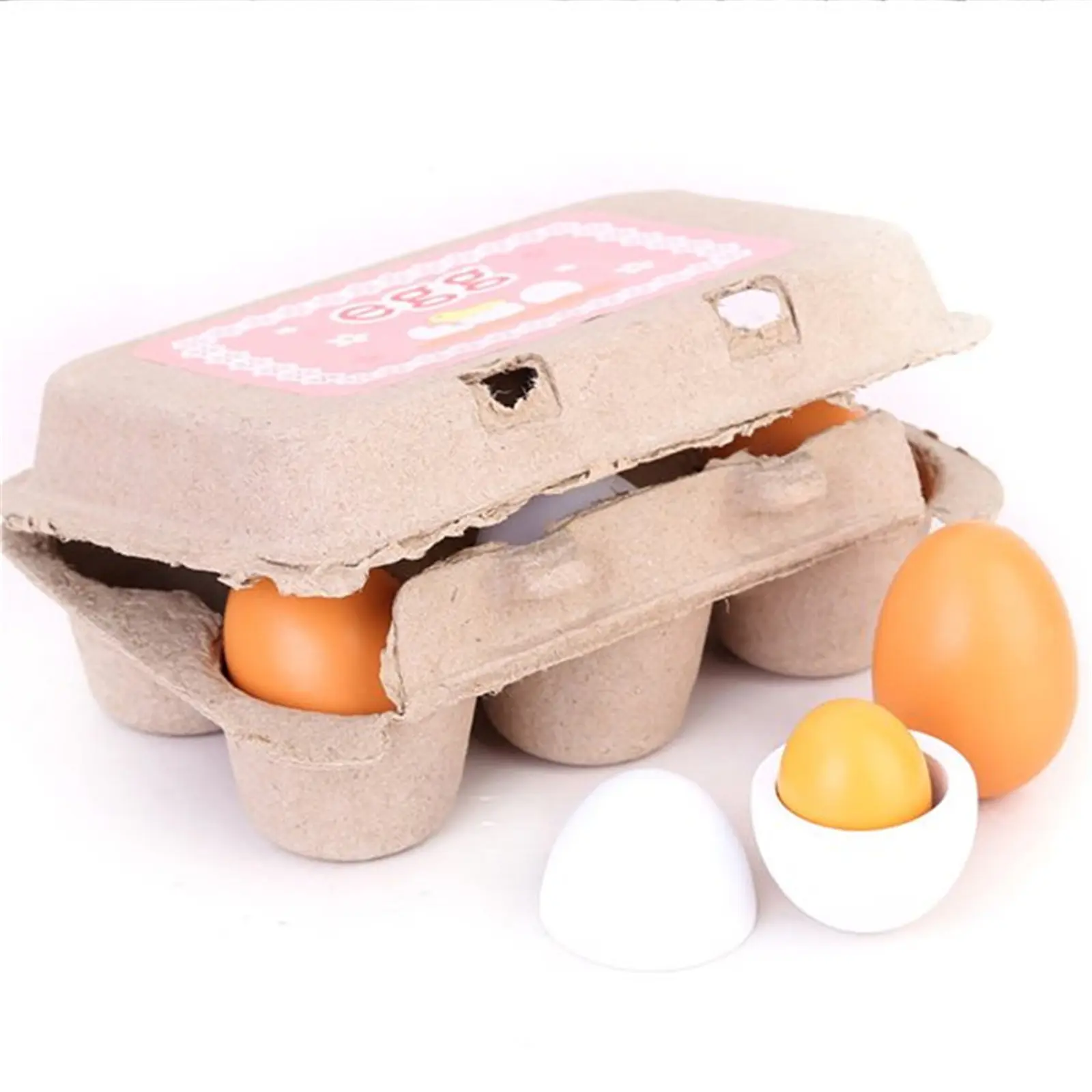 6PCS Realistic Eggs Toys Pretend Kitchen Toys Wooden Food Toy Educational Learning With Storage Box Creative Birthday Gift