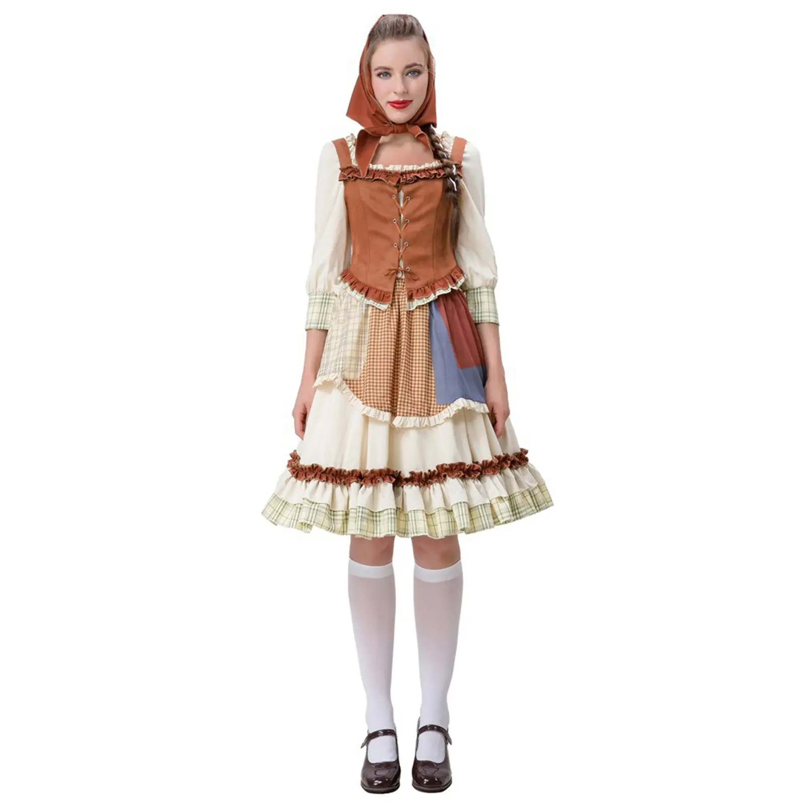 Little Match Girl Uniform Kids Long Sleeved Oktoberfest Dress 4-Piece Set Farm Maid Civilian Halloween Cosplay Costume Dress
