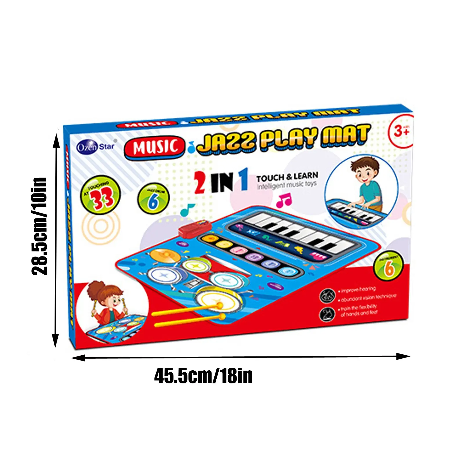 Baby Musical Piano Drum Play Mat 2 in 1 for Kids Toddlers Floor Keyboard Dance Mat with Sounds Baby Toy Music Blanket