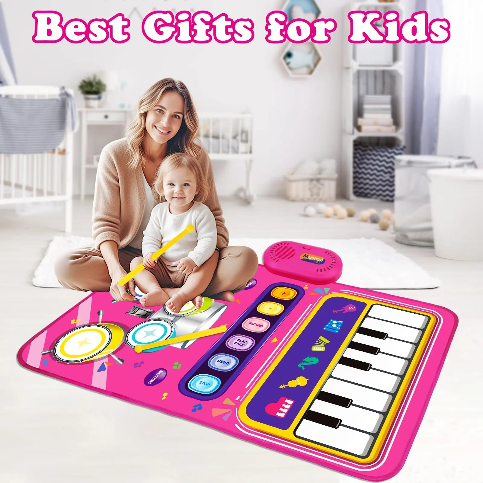 Baby Musical Piano Drum Play Mat 2 in 1 for Kids Toddlers Floor Keyboard Dance Mat with Sounds Baby Toy Music Blanket