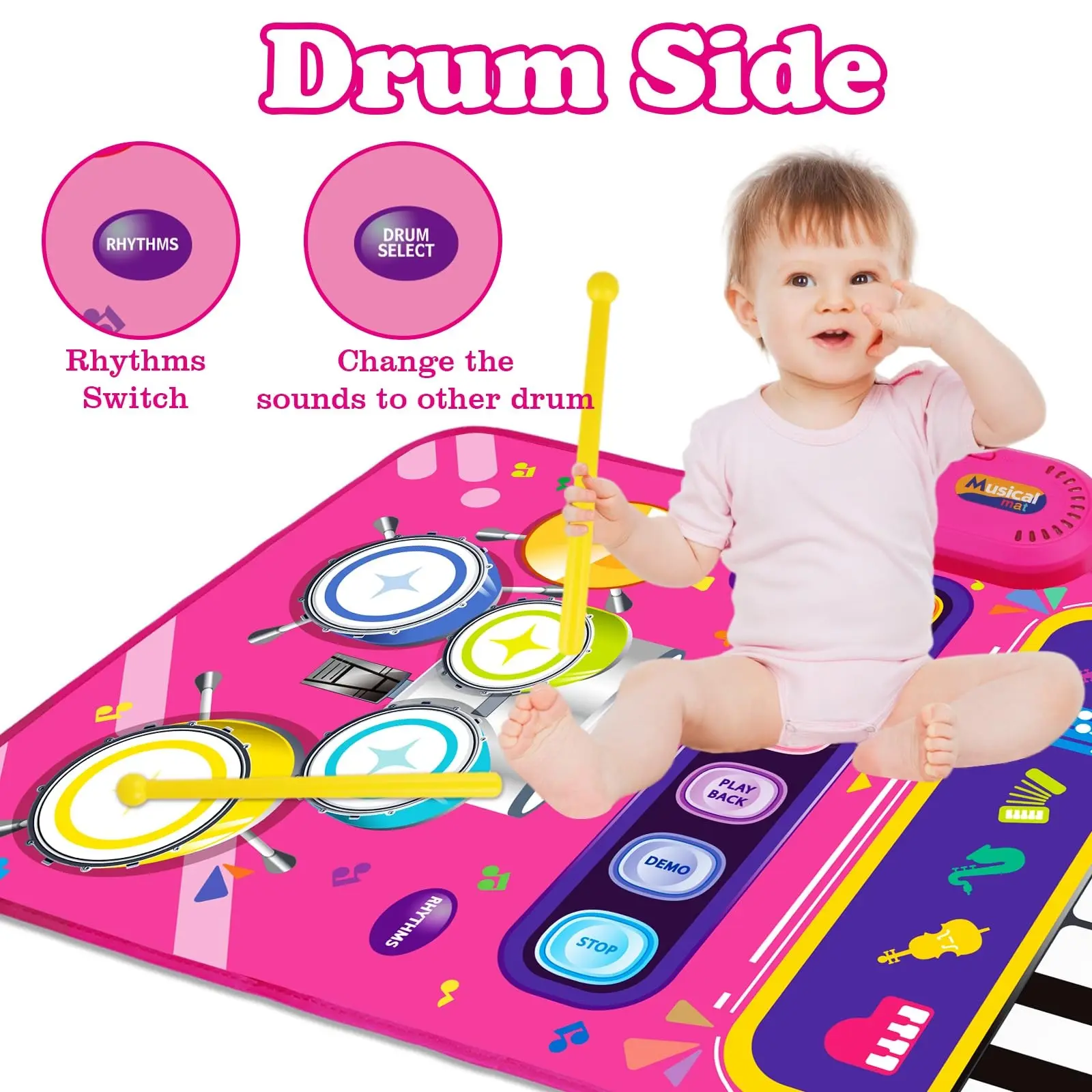 Baby Musical Piano Drum Play Mat 2 in 1 for Kids Toddlers Floor Keyboard Dance Mat with Sounds Baby Toy Music Blanket