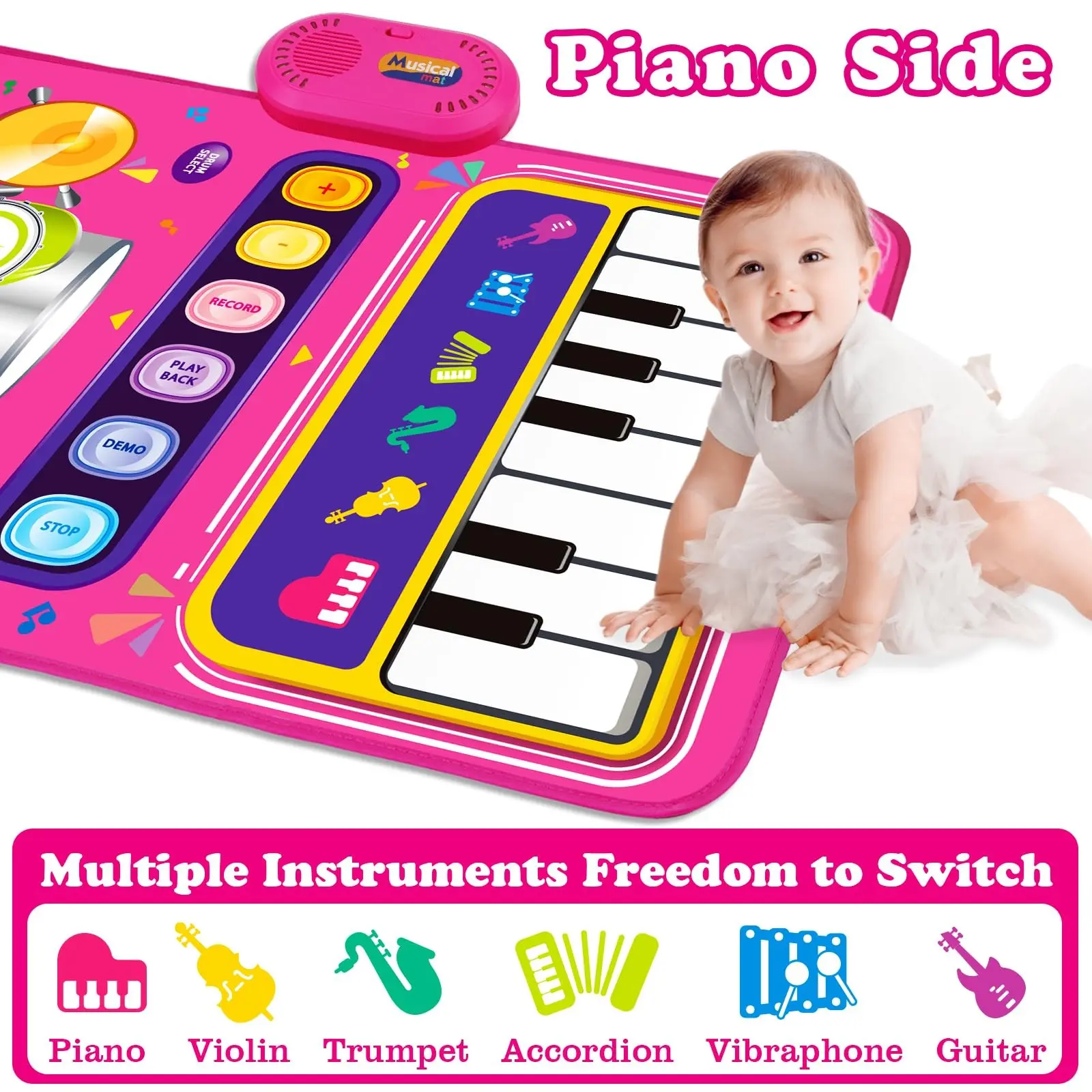 Baby Musical Piano Drum Play Mat 2 in 1 for Kids Toddlers Floor Keyboard Dance Mat with Sounds Baby Toy Music Blanket