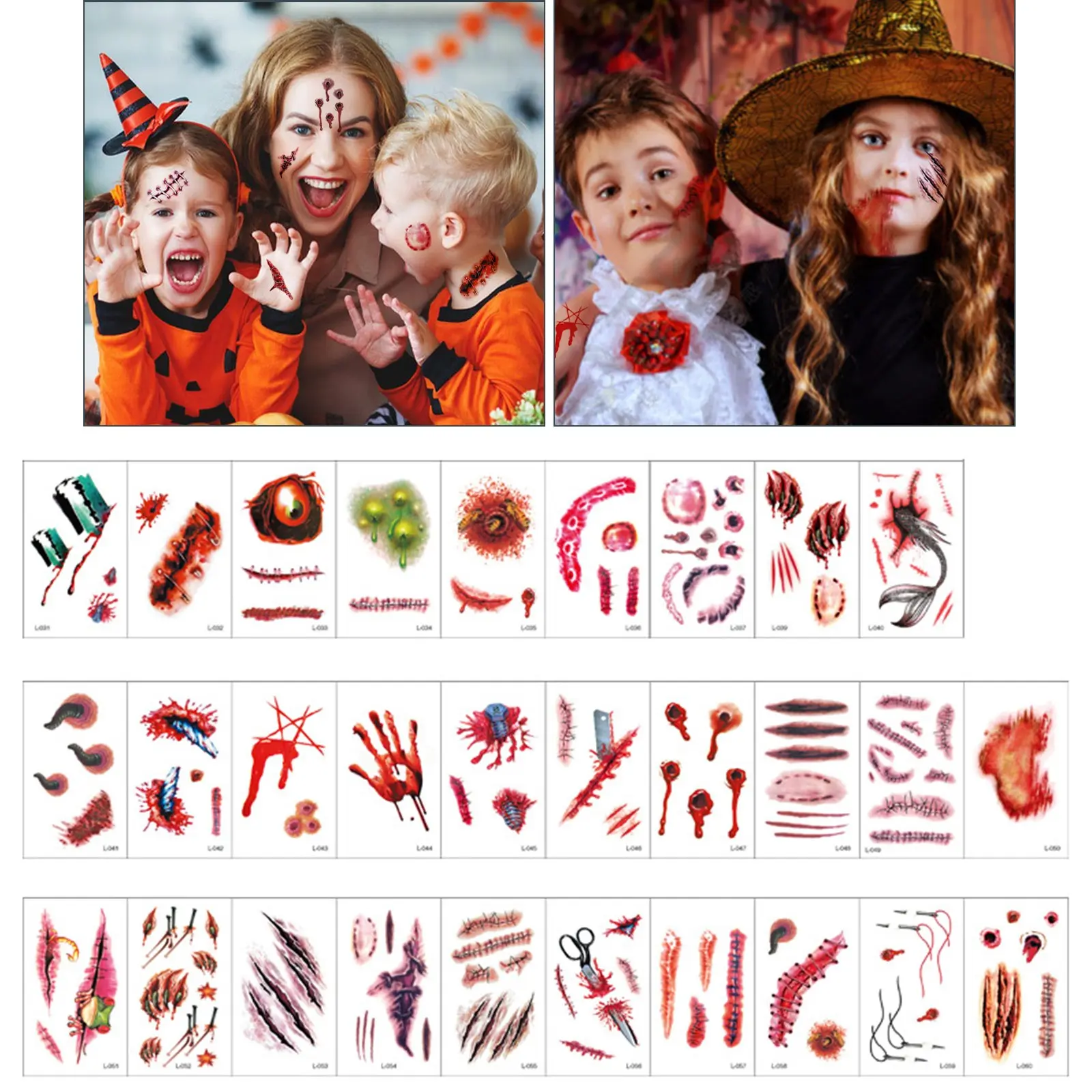 30Pcs Halloween Theme Bloody Wound Tattoo Stickers Waterproof Temporary Face Makeup Kids Party Favors Decoration