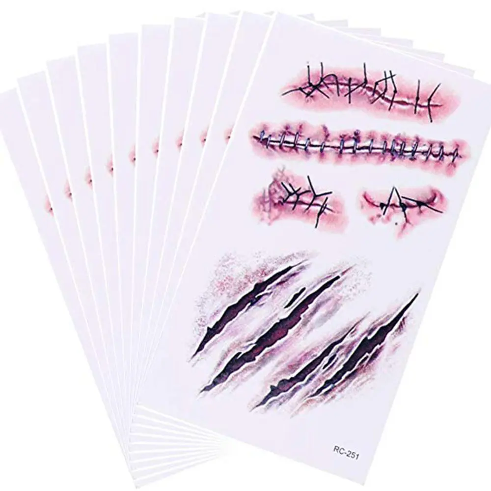 Halloween Temporary Tattoo Stickers Waterproof Lasting Realistic Horror Bloody Scar Wound Party DIY Body Art Decoration Stickers