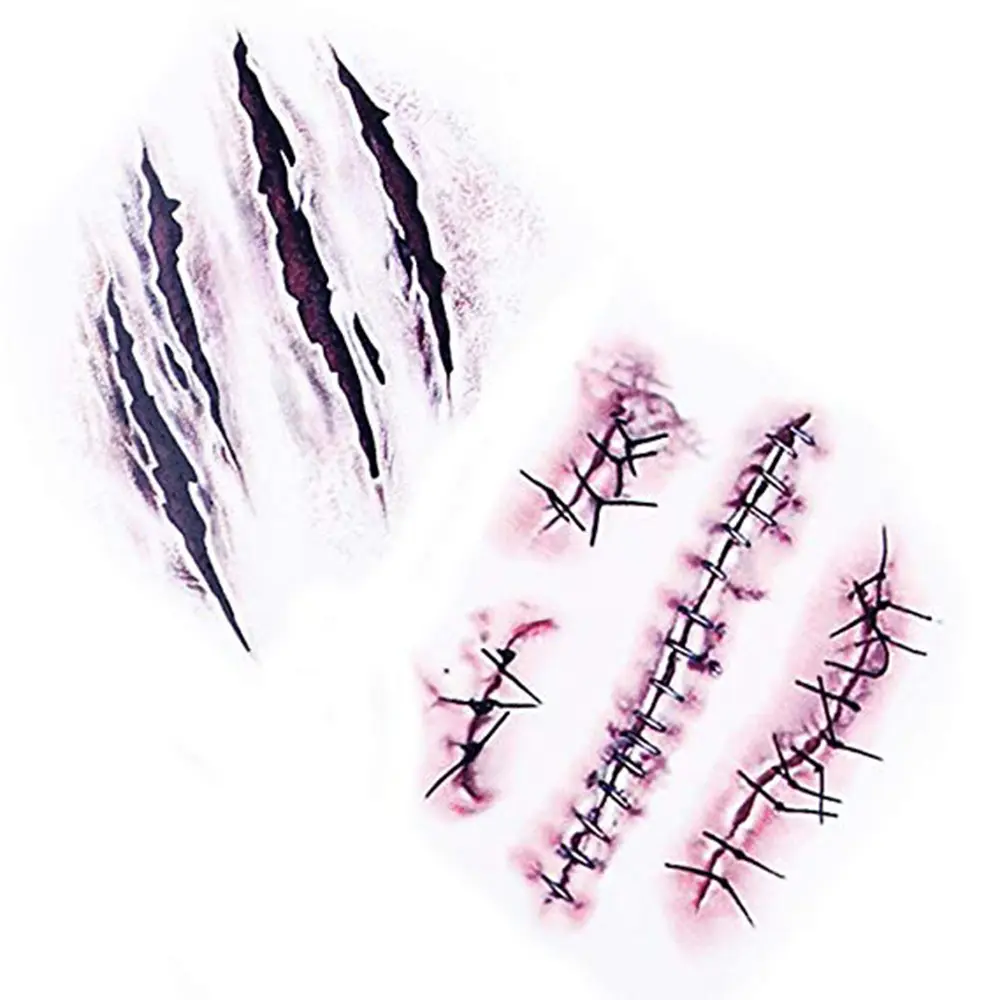 Halloween Temporary Tattoo Stickers Waterproof Lasting Realistic Horror Bloody Scar Wound Party DIY Body Art Decoration Stickers