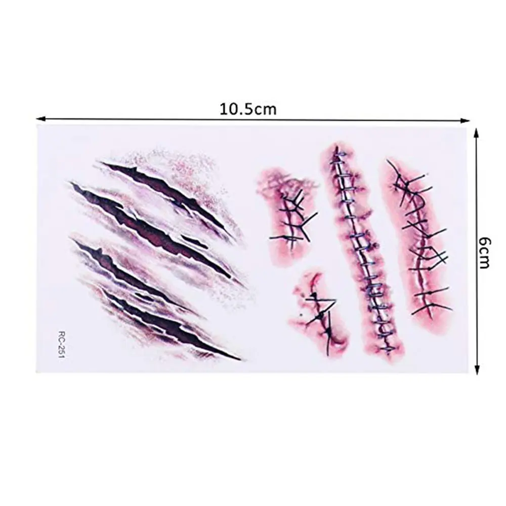Halloween Temporary Tattoo Stickers Waterproof Lasting Realistic Horror Bloody Scar Wound Party DIY Body Art Decoration Stickers