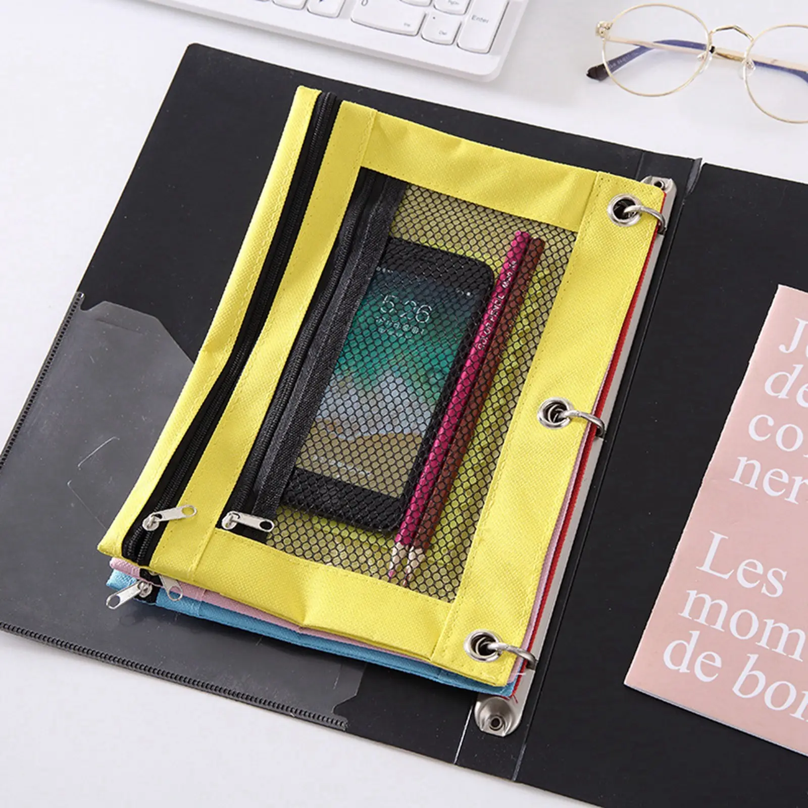 Colorful Double Layer canvas Cloth Zipper Paper File Folder Book Pencil Pen Case Bag File Document Bags