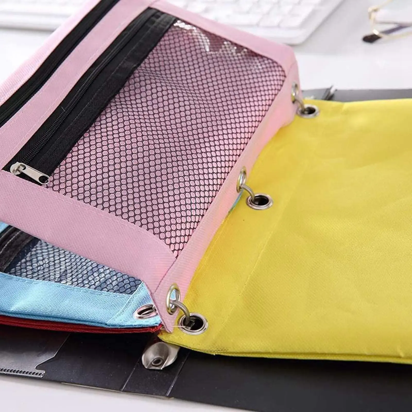 Colorful Double Layer canvas Cloth Zipper Paper File Folder Book Pencil Pen Case Bag File Document Bags