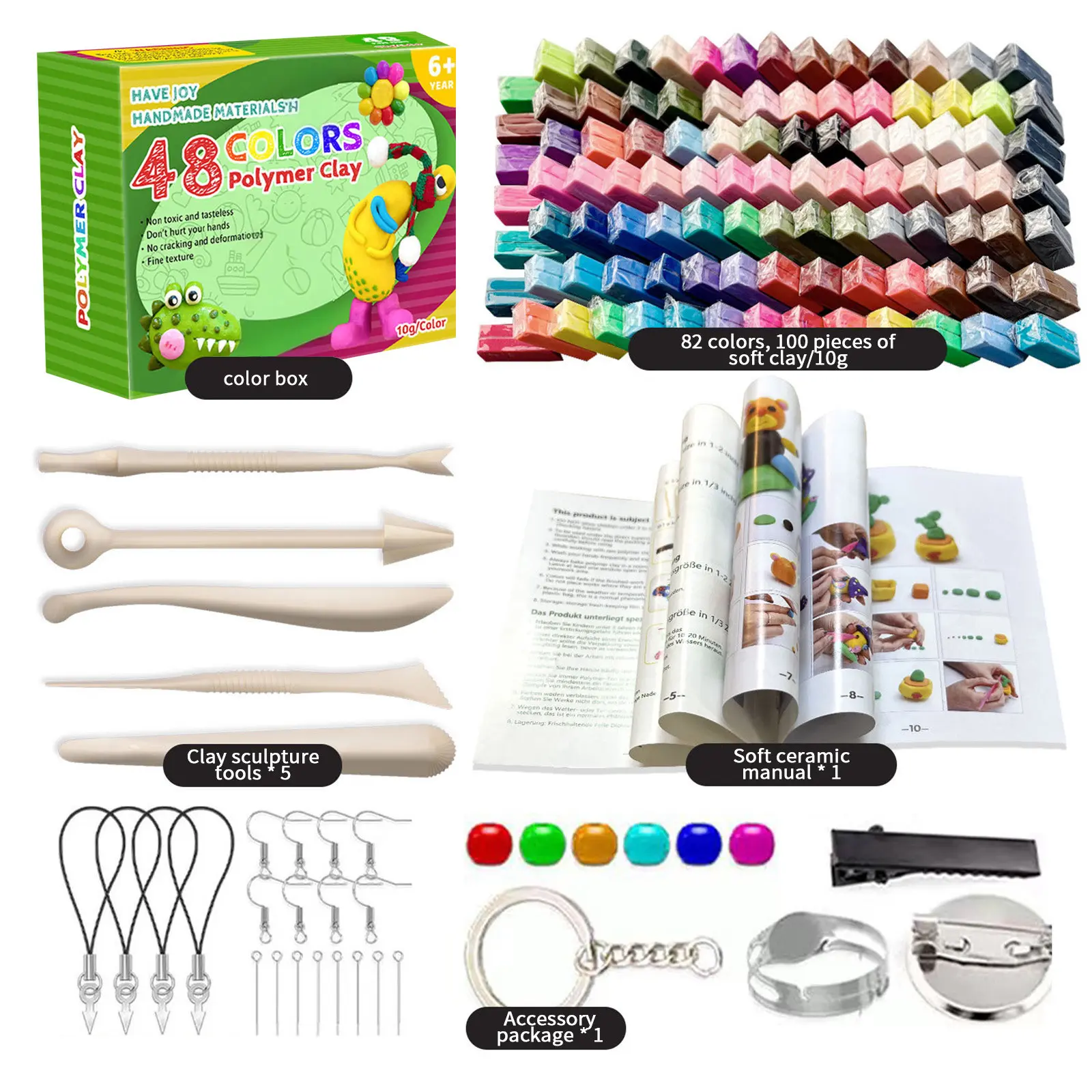 Colors Polymer Clay Blocks With Tools Kit Molding Craft Oven Bake Beginer Kids Diy Earrings Dolls Jewerly Accessories