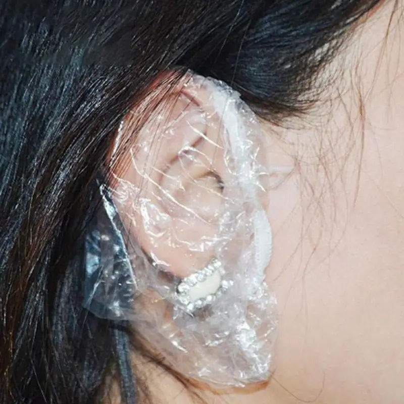 100pcs Disposable Earmuffs Waterproof Plastic Shower Cap Ear Protection Hair Dye Oil Bath Shower Salon Ear Protector