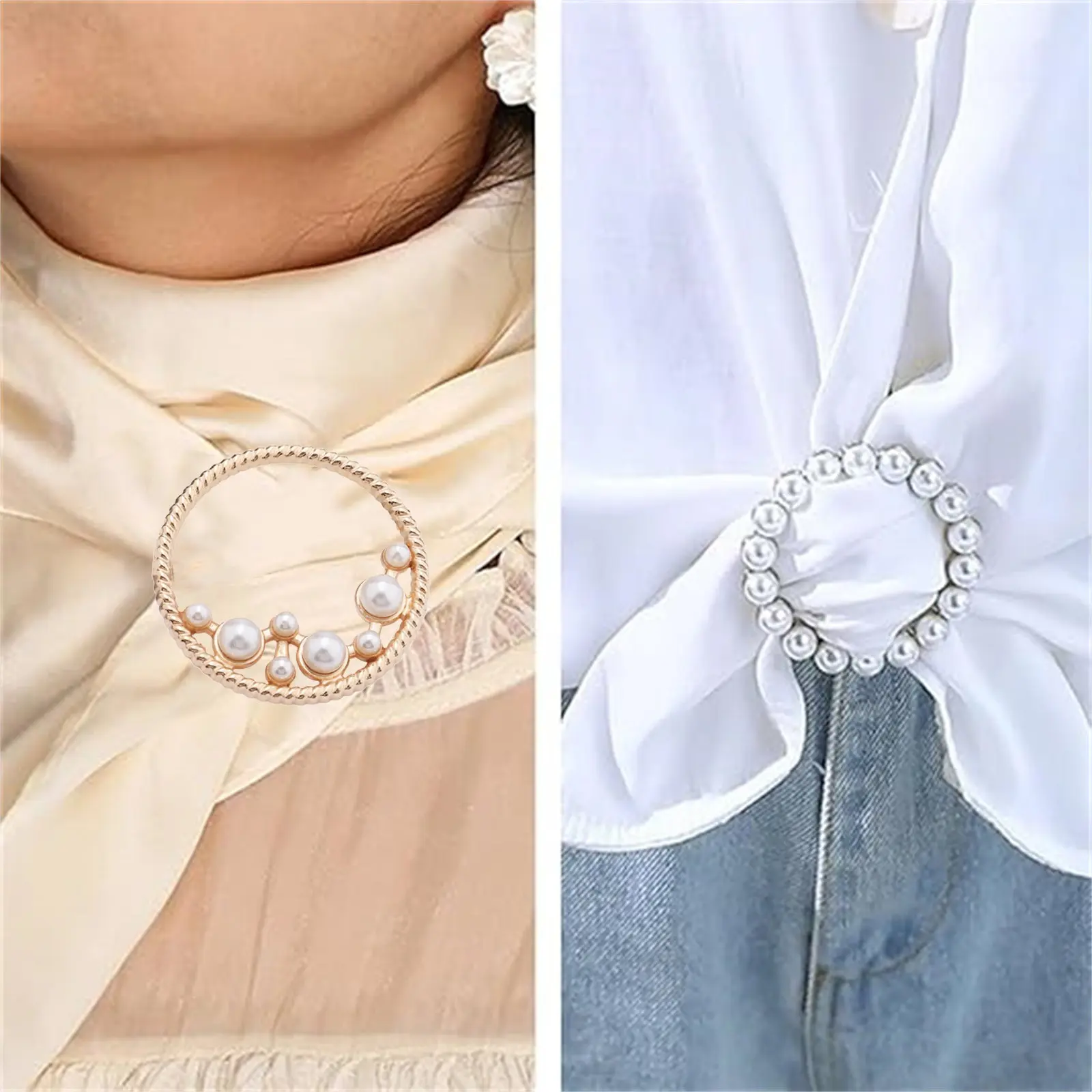 New Fashion Corner Hem Waist Knotted Brooches Crystal Pearl Metal Hijab Scarf Ring Button Shirt T-shirt Fixed Buckle Accessories