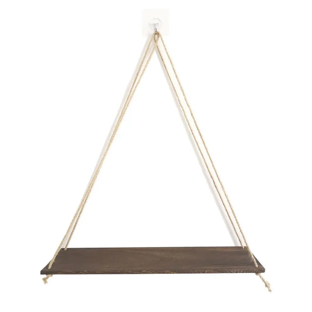 Premium Wood Swing Hanging Rope Wall Mounted Floating Shelves – Plant Flower Pot Indoor Outdoor Decoration Simple Design