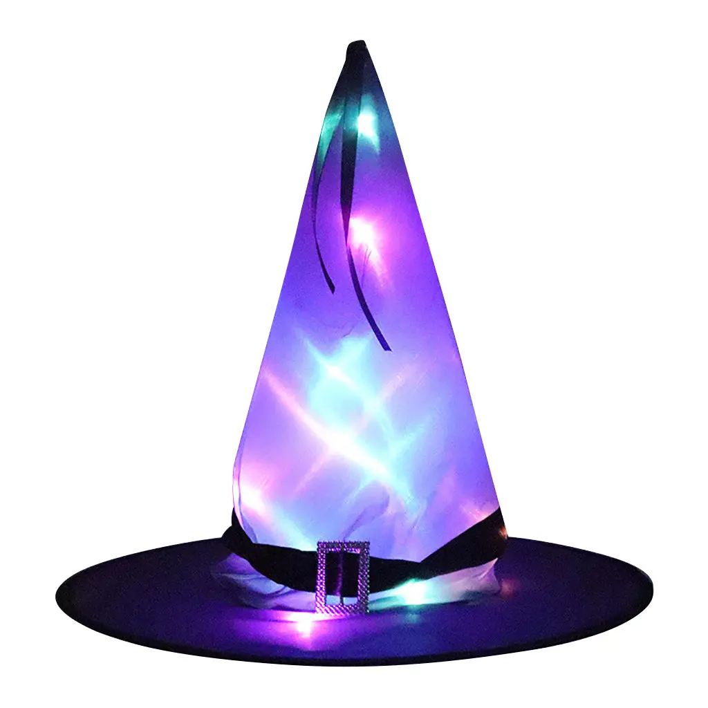 LED Halloween Flashing Light Witch Hat Starry Sky Ghost Festival Dress Up Glowing Elf Ghost Hat Lamp Home Decoration Hanging Lan