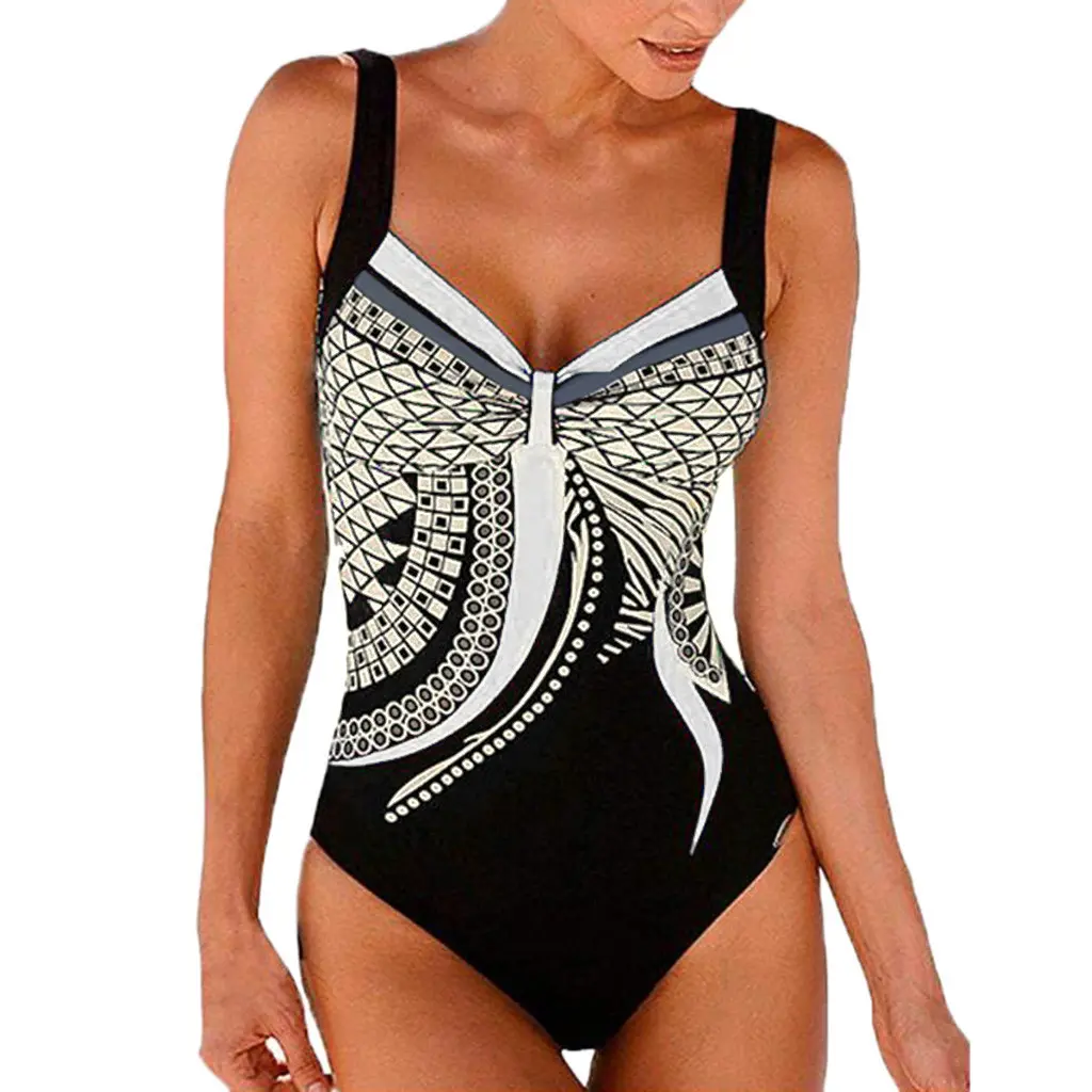 Ladies' Enthic Style Graphics Printed Retro Summer Backless Sexy Fashion Swimwear Sreamless One Piece Sling Bathing Clothing