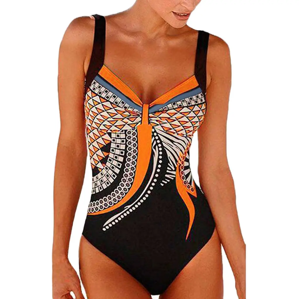 Ladies' Enthic Style Graphics Printed Retro Summer Backless Sexy Fashion Swimwear Sreamless One Piece Sling Bathing Clothing