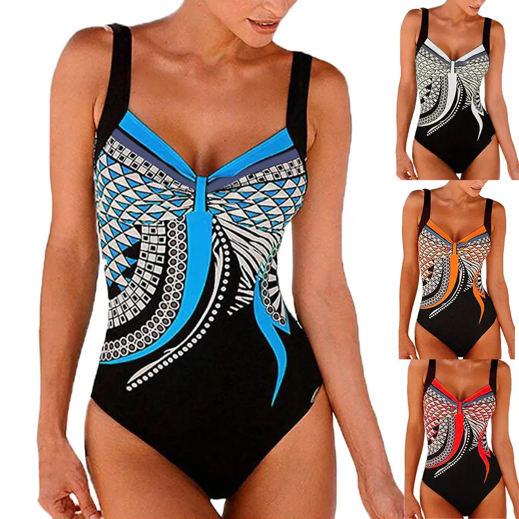Ladies' Enthic Style Graphics Printed Retro Summer Backless Sexy Fashion Swimwear Sreamless One Piece Sling Bathing Clothing