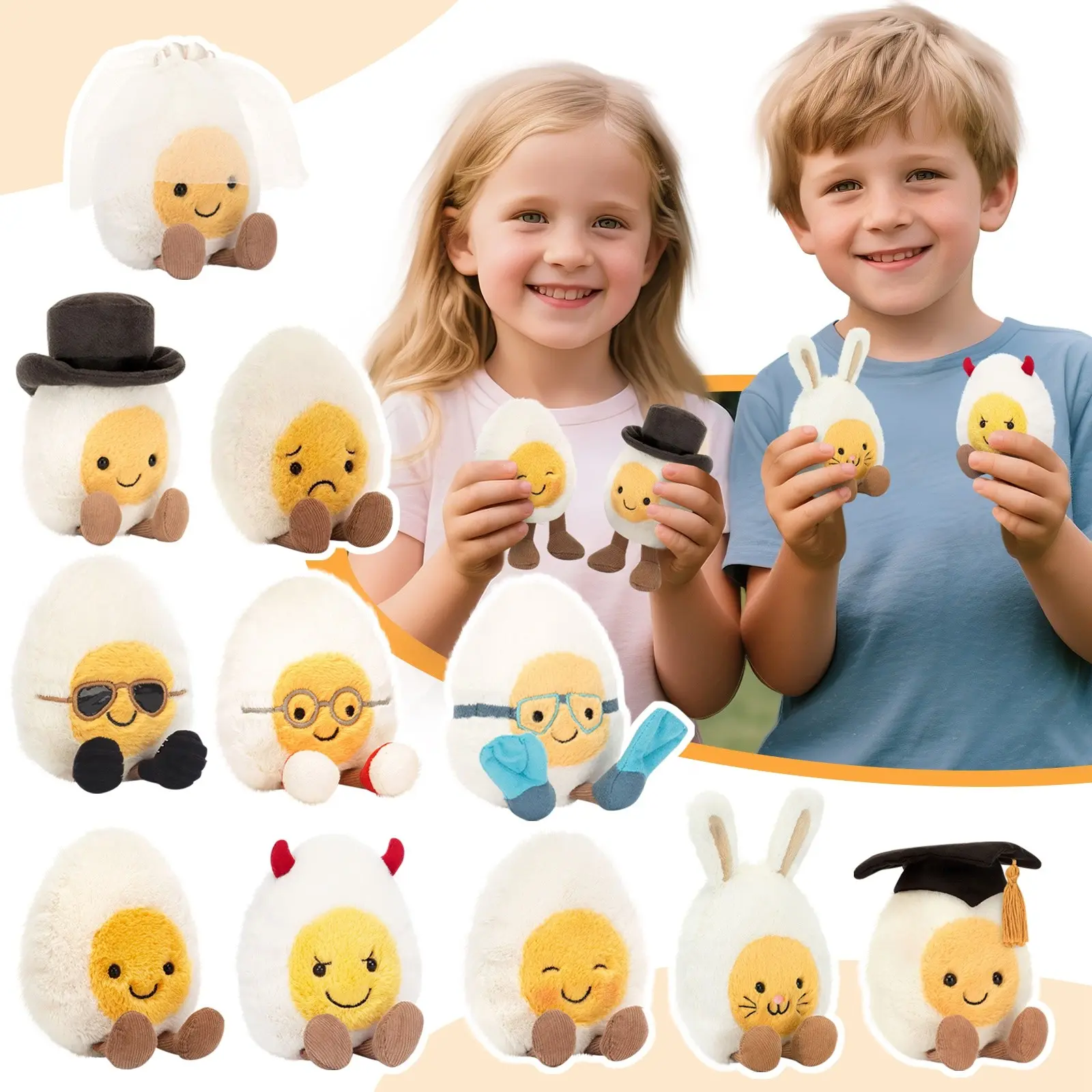Lovely Soft Boiled Eggs Fashion Creative Pet Cat Toys And Lovely Smile Happy Doll Pet Supplies Home Decoration Holiday Kids Gift