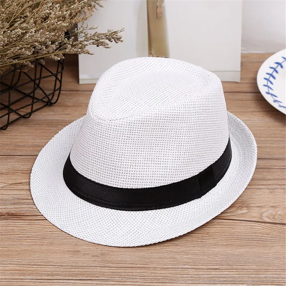 Children Kids Summer Beach Straw Hat Jazz Panama Breathable Hat Large Brim Outdoor Breathable Hats Girls Boy Sunhat
