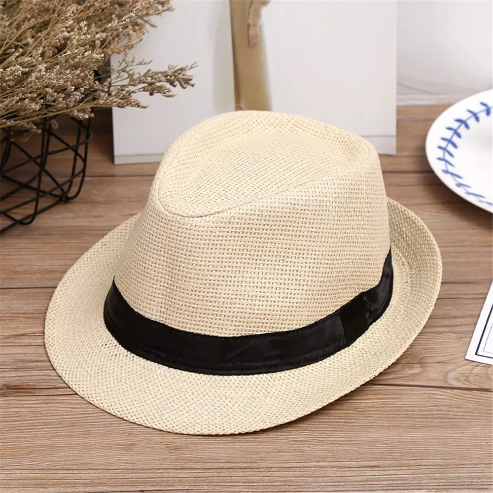 Children Kids Summer Beach Straw Hat Jazz Panama Breathable Hat Large Brim Outdoor Breathable Hats Girls Boy Sunhat