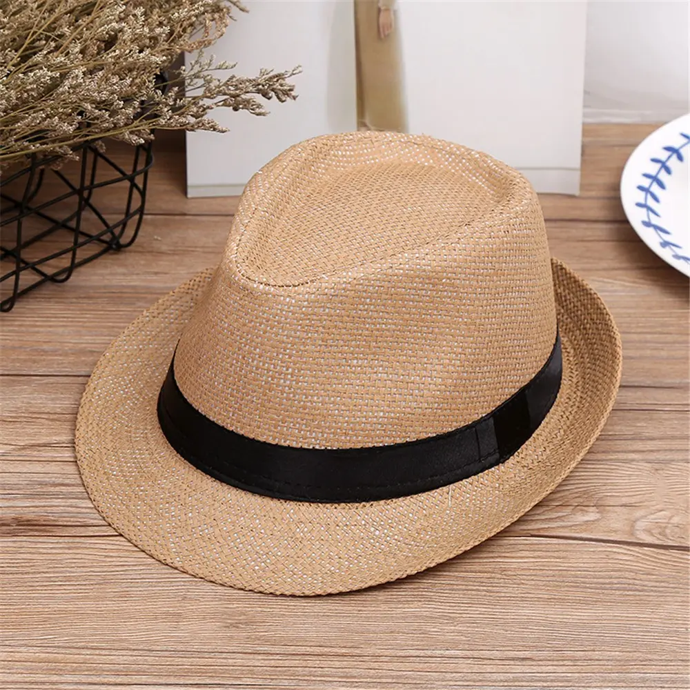 Children Kids Summer Beach Straw Hat Jazz Panama Breathable Hat Large Brim Outdoor Breathable Hats Girls Boy Sunhat