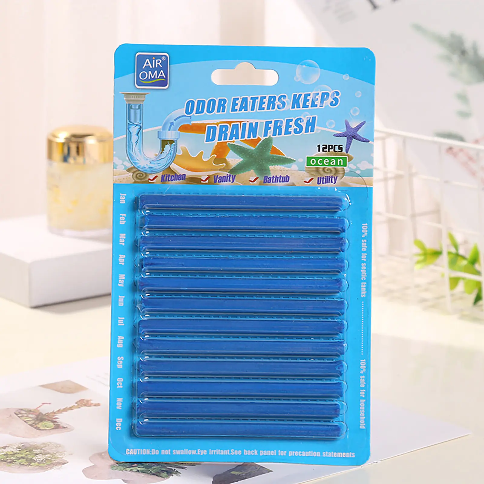 12Pc Solid Sani Sticks Oil Decontamination Kitchen Toilet Bathtub Cleaner Sewer Pipe Odor Clog Cleaning Rod Cleaning Tools