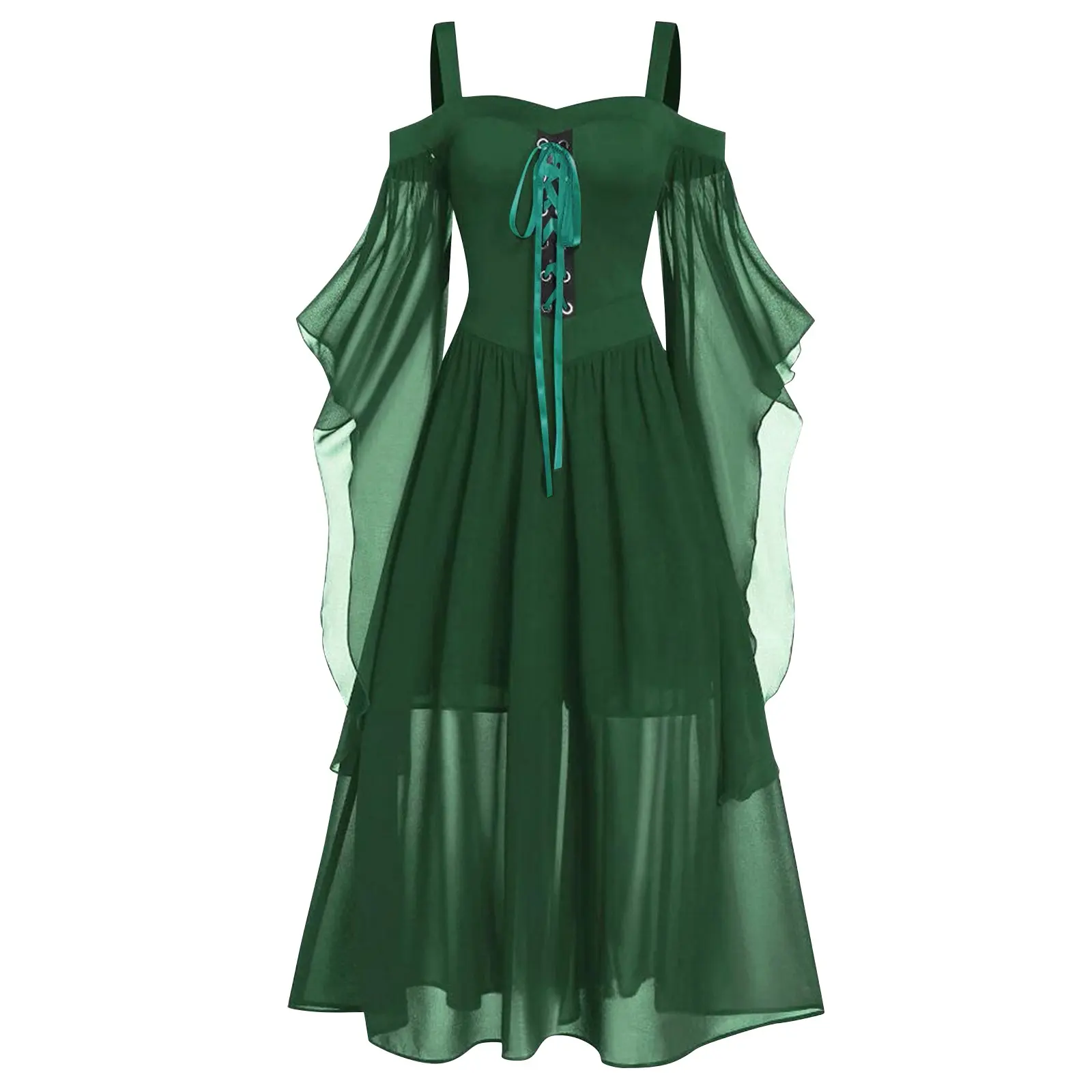 New Medieval Witch Dress For Women Halloween Carnival Women Plus Size Cold Shoulder Butterfly Sleeve Halloween Gothic Dress